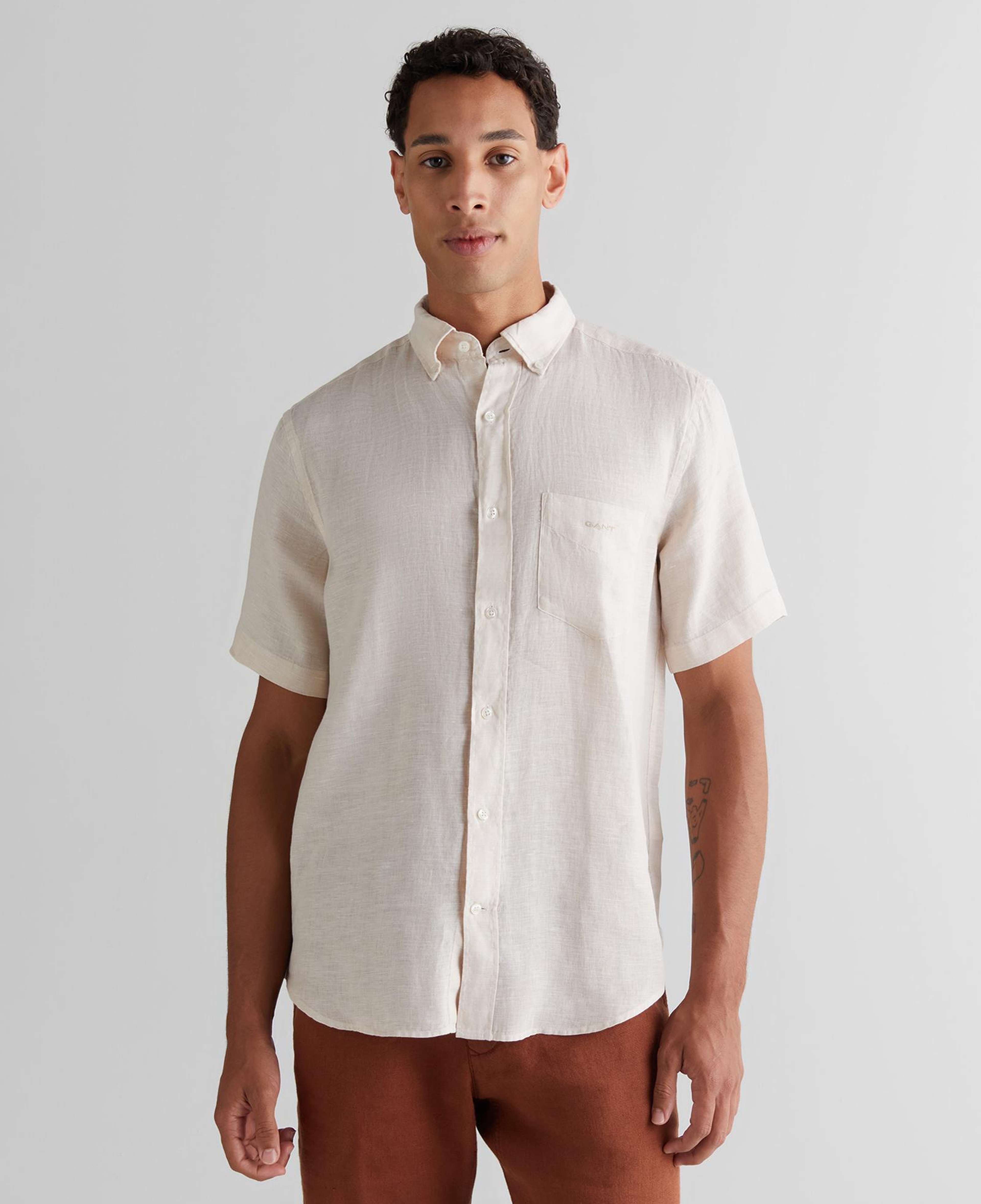 GANT Erkek Bej Regular Fit Klasik Yaka Keten Gömlek