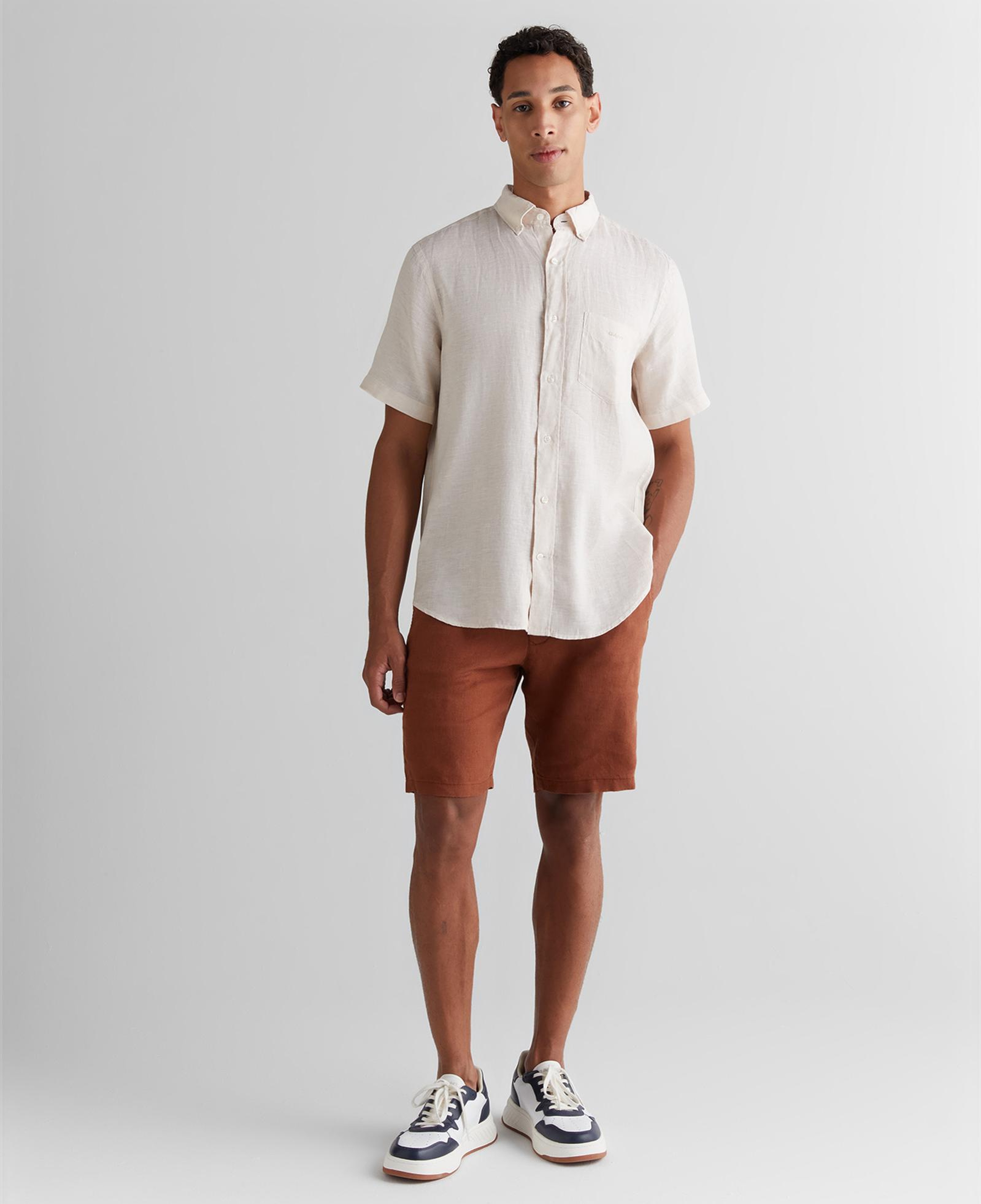 GANT Erkek Bej Regular Fit Klasik Yaka Keten Gömlek