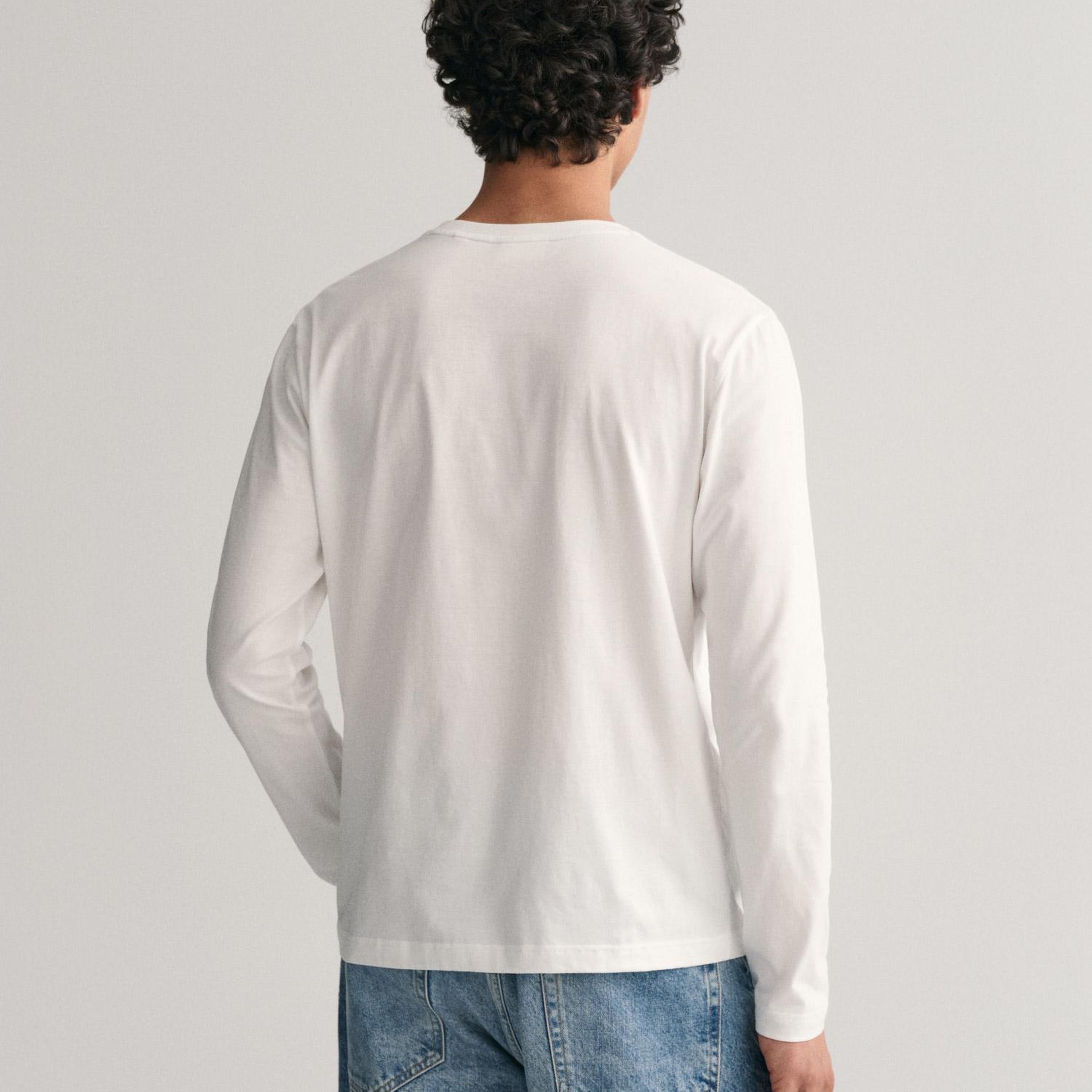 GANT Erkek Beyaz Regular Fit Bisiklet Yaka Logolu T-shirt