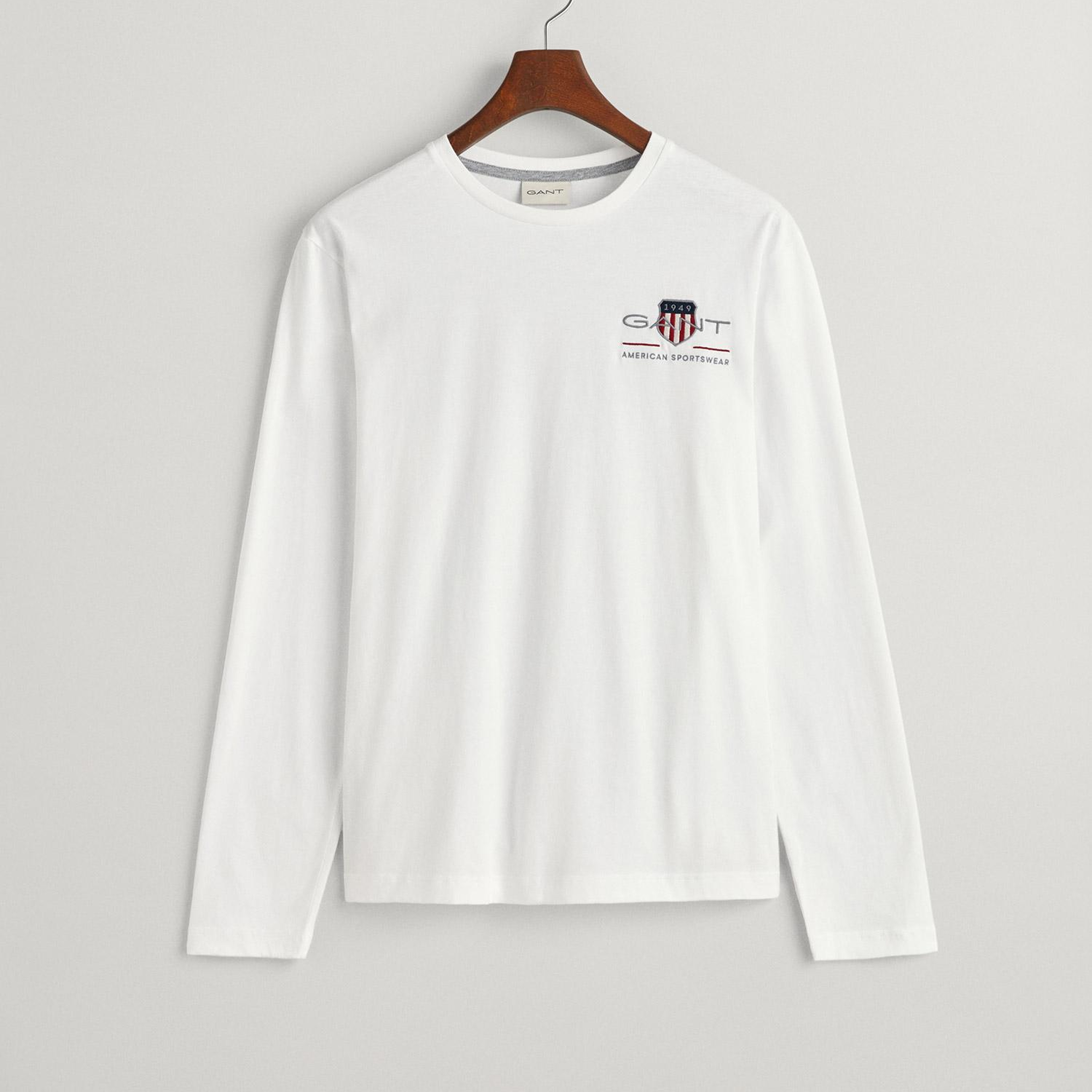 GANT Erkek Beyaz Regular Fit Bisiklet Yaka Logolu T-shirt