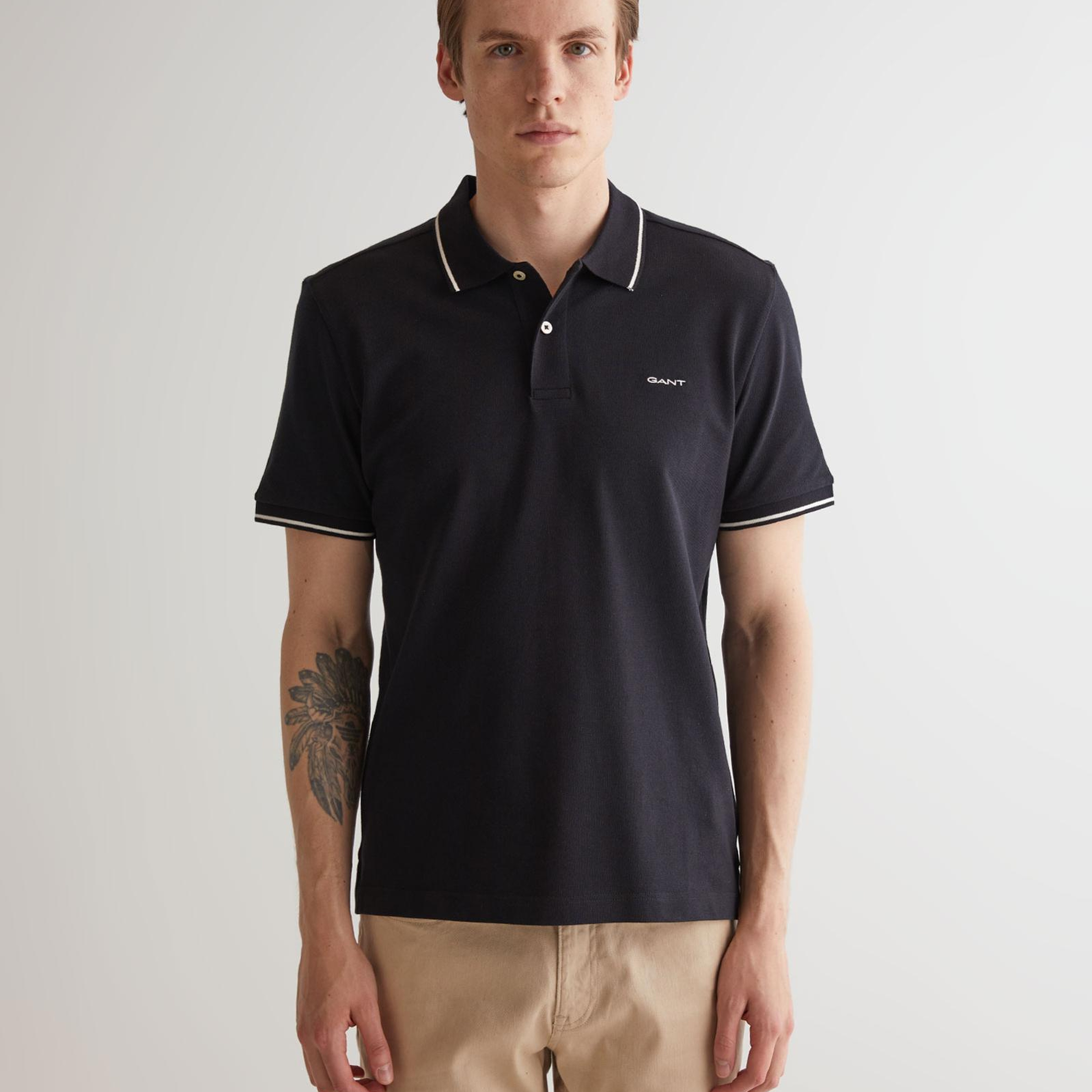 GANT Erkek Siyah Regular Fit Polo Yaka T-Shirt
