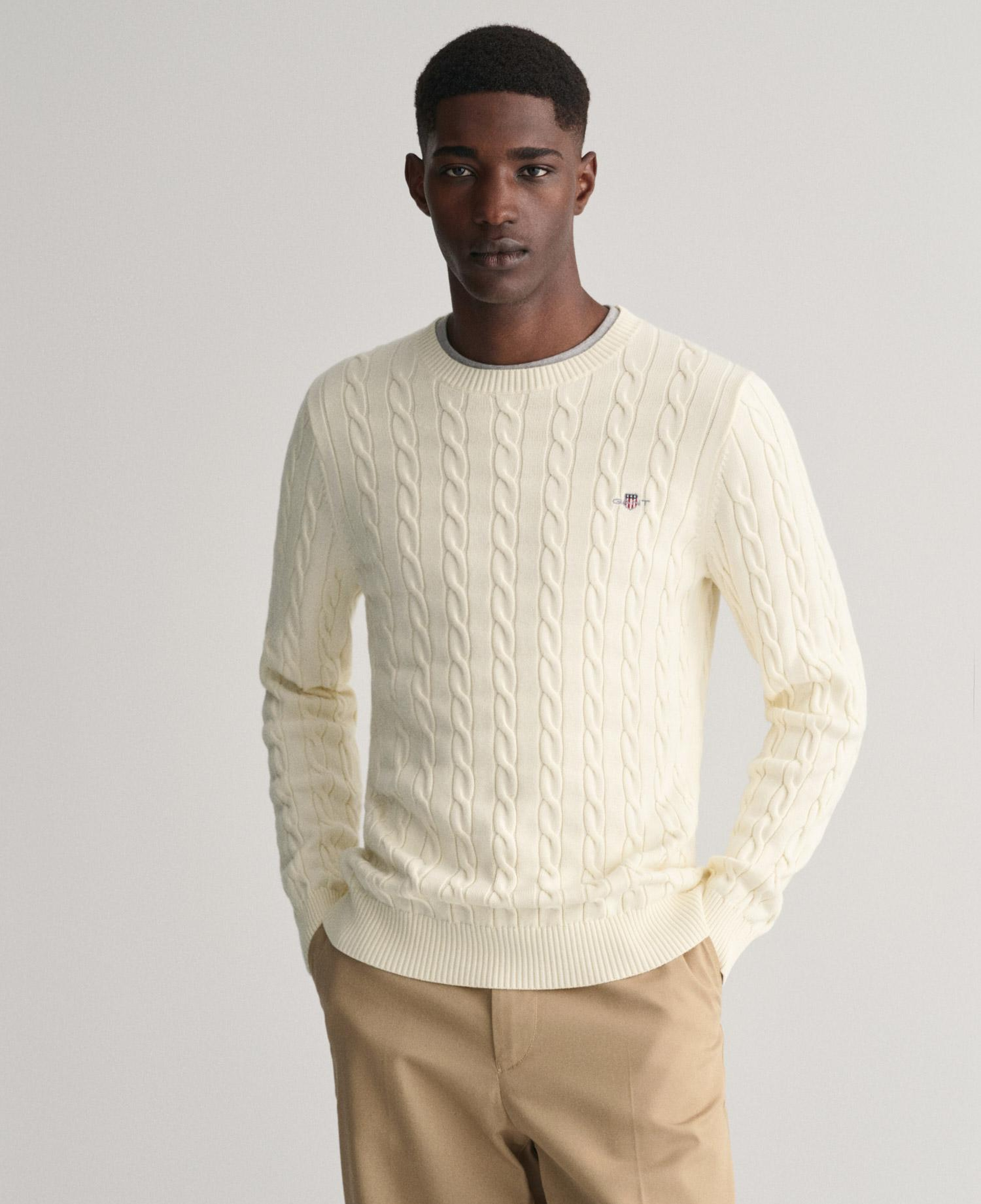 GANT Erkek Krem Regular Fit Bisiklet Yaka Örgü Kazak