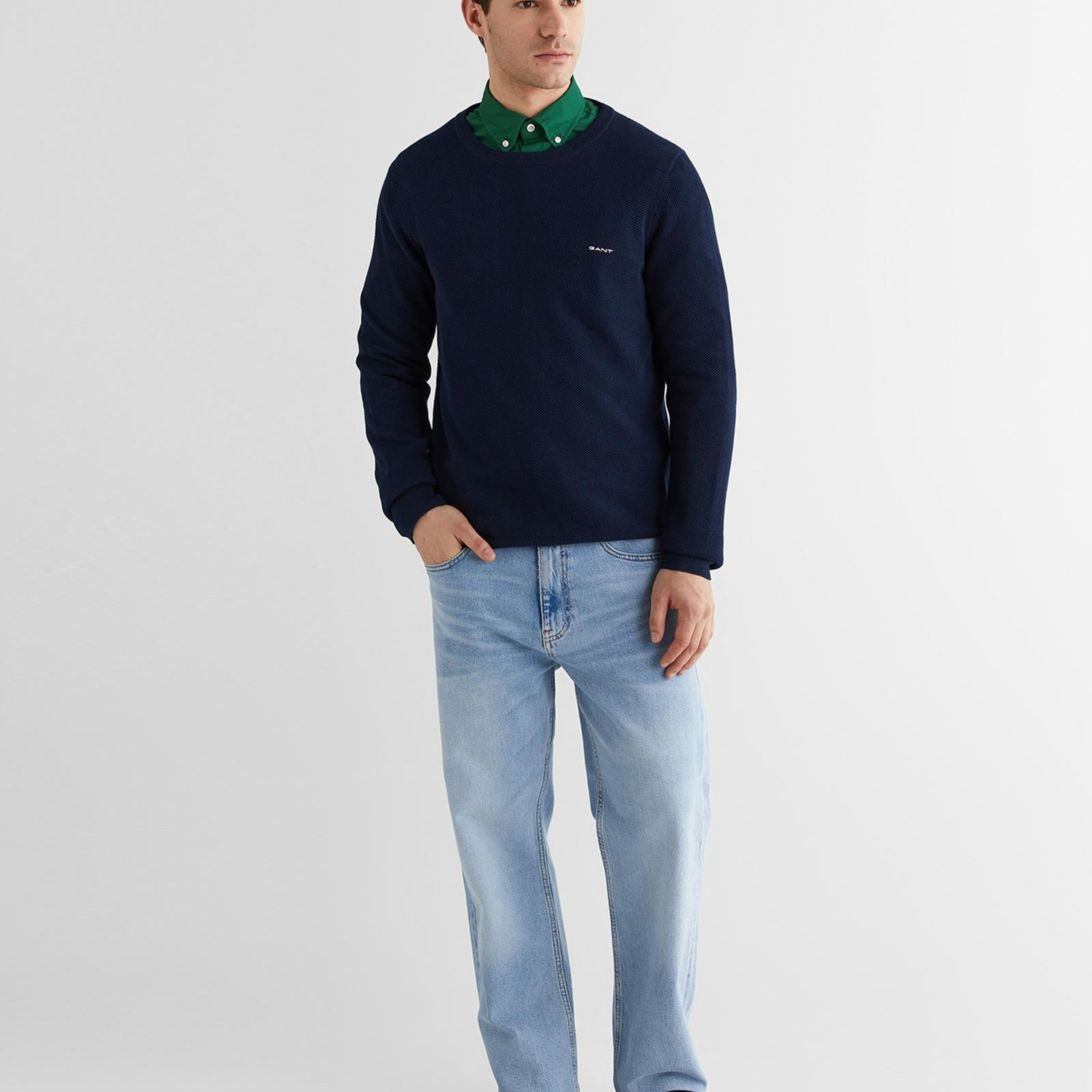 GANT Erkek Lacivert Regular Fit Bisiklet Yaka Kazak