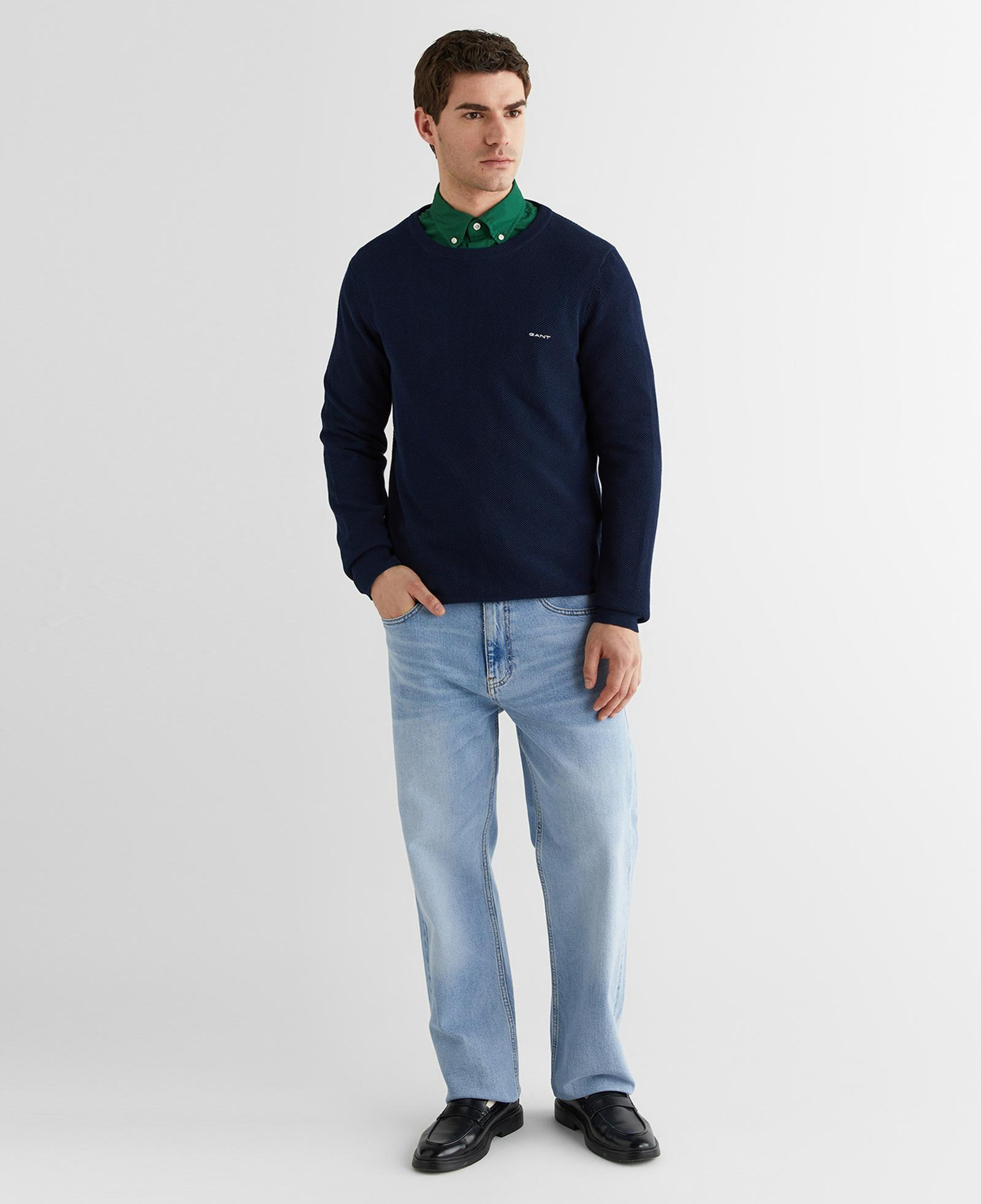 GANT Erkek Lacivert Regular Fit Bisiklet Yaka Kazak