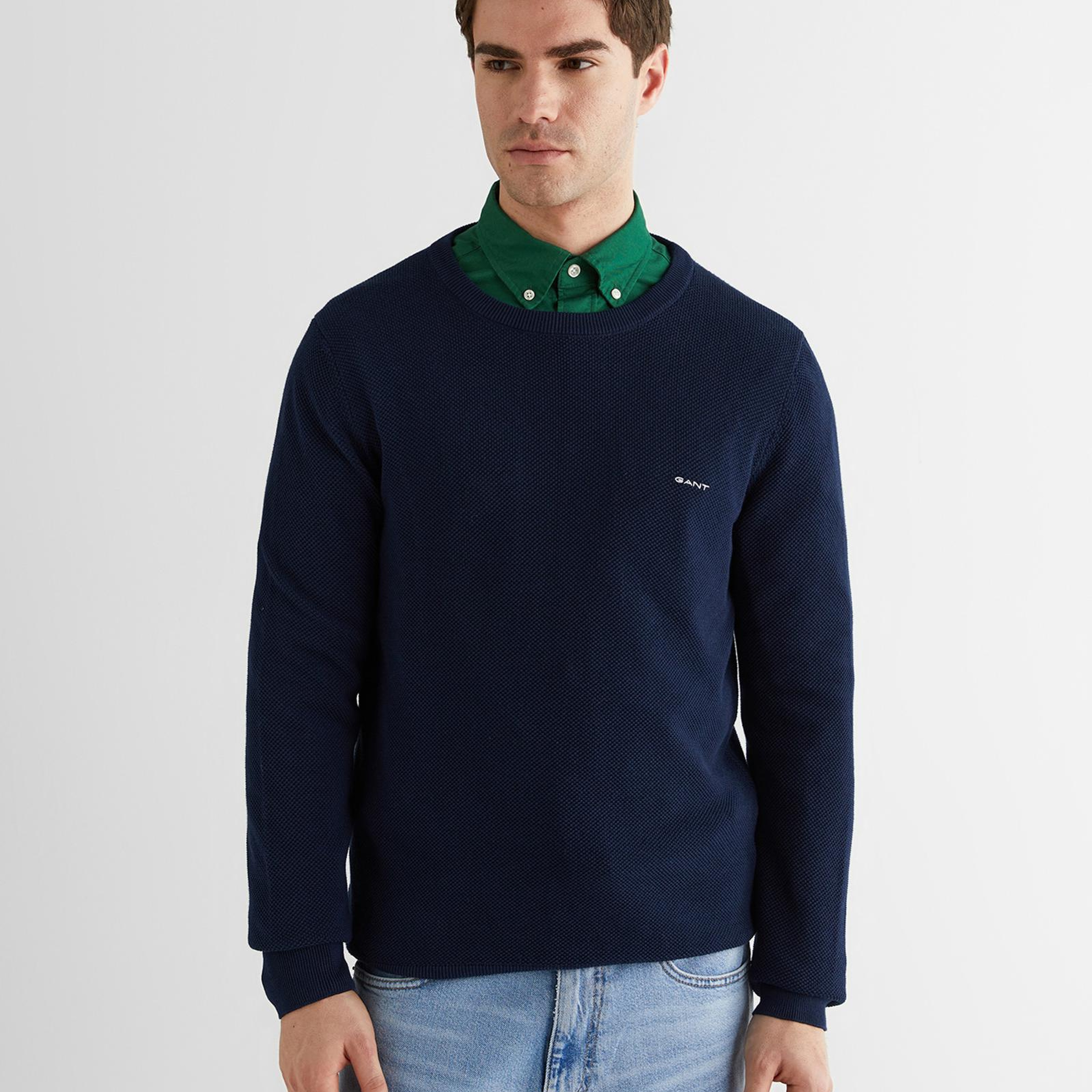 GANT Erkek Lacivert Regular Fit Bisiklet Yaka Kazak