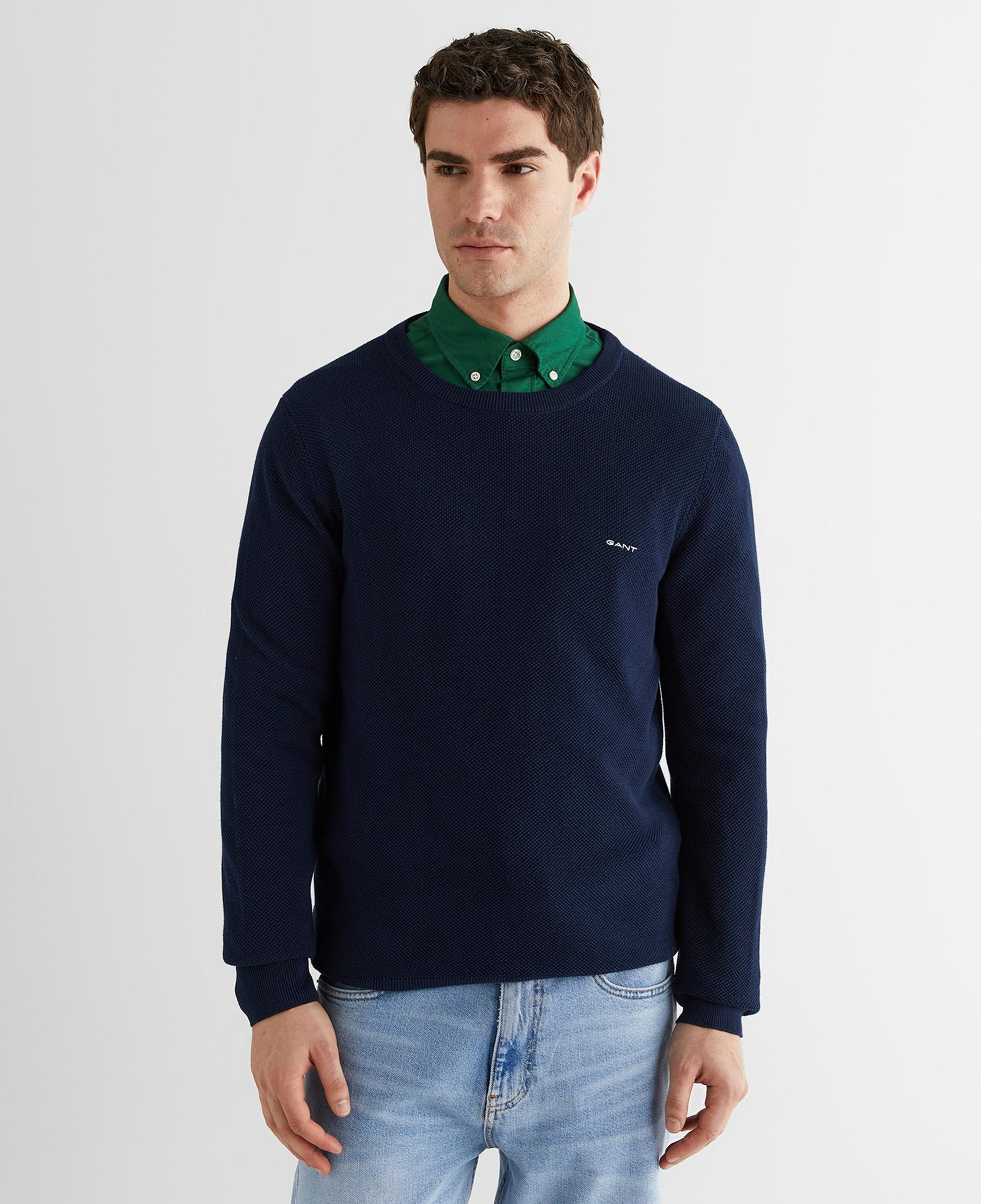 GANT Erkek Lacivert Regular Fit Bisiklet Yaka Kazak