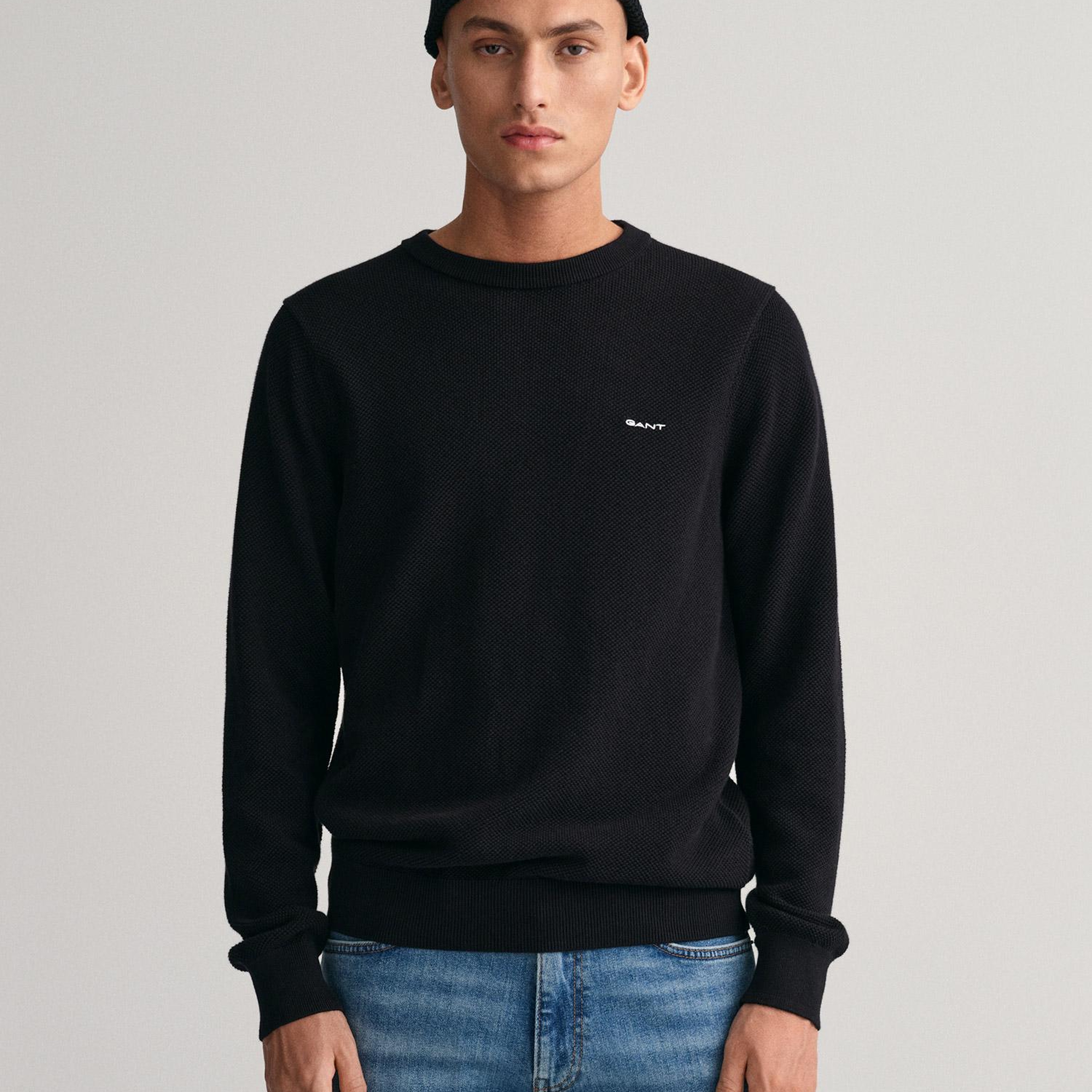 GANT Erkek Siyah Regular Fit Bisiklet Yaka Kazak