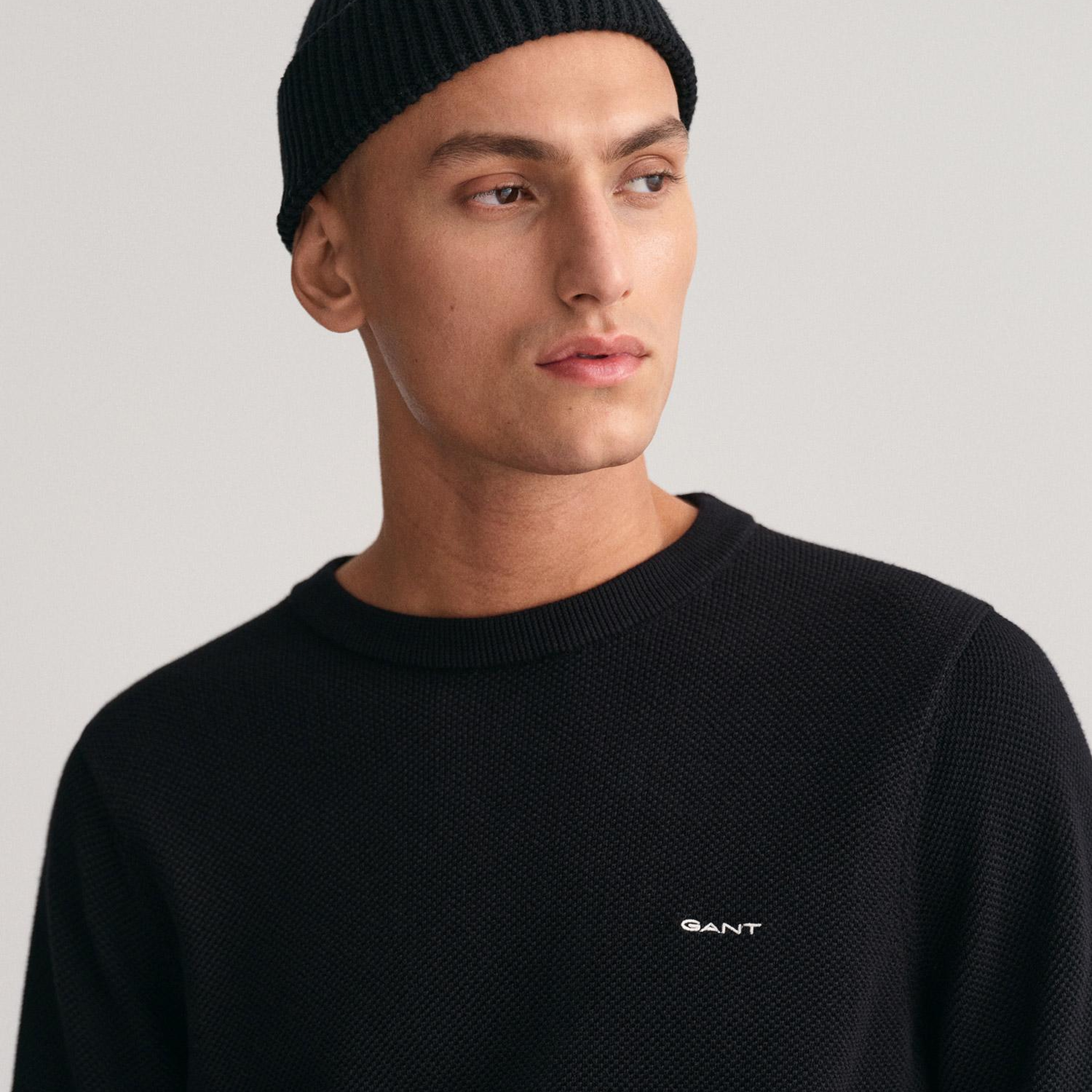 GANT Erkek Siyah Regular Fit Bisiklet Yaka Kazak