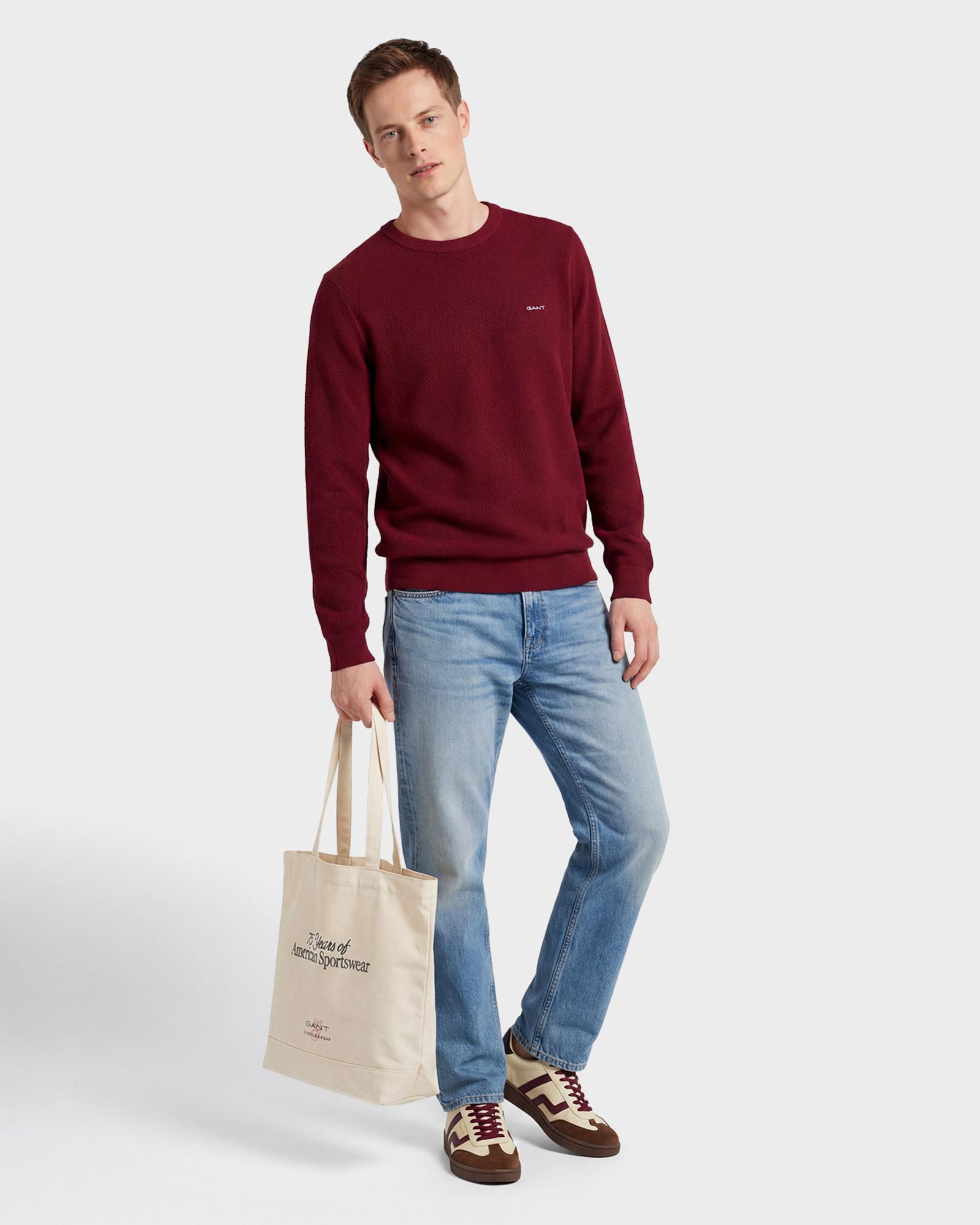 GANT Erkek Bordo Regular Fit Bisiklet Yaka Kazak