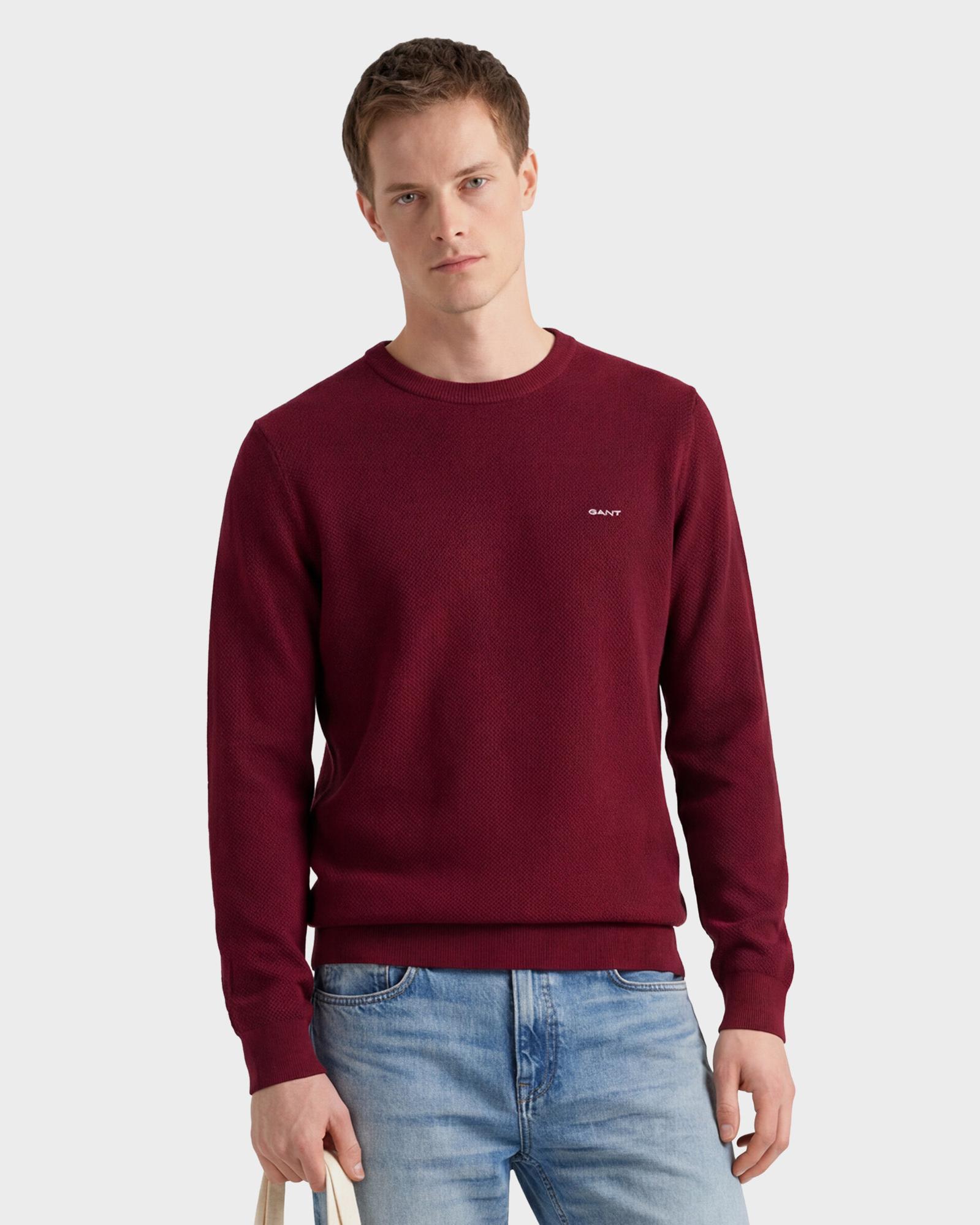 GANT Erkek Bordo Regular Fit Bisiklet Yaka Kazak