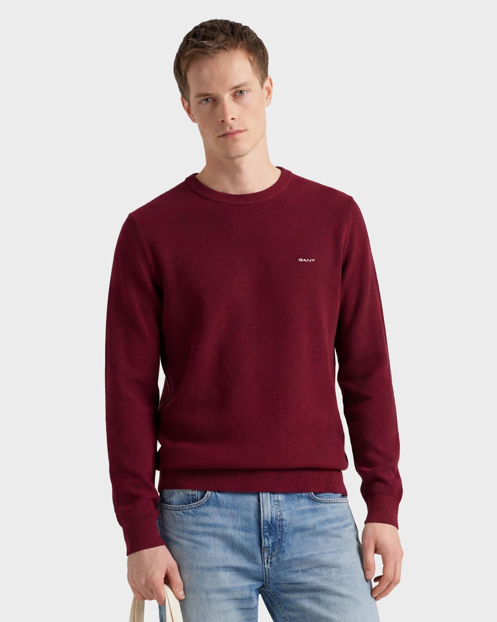 GANT Erkek Bordo Regular Fit Bisiklet Yaka Kazak