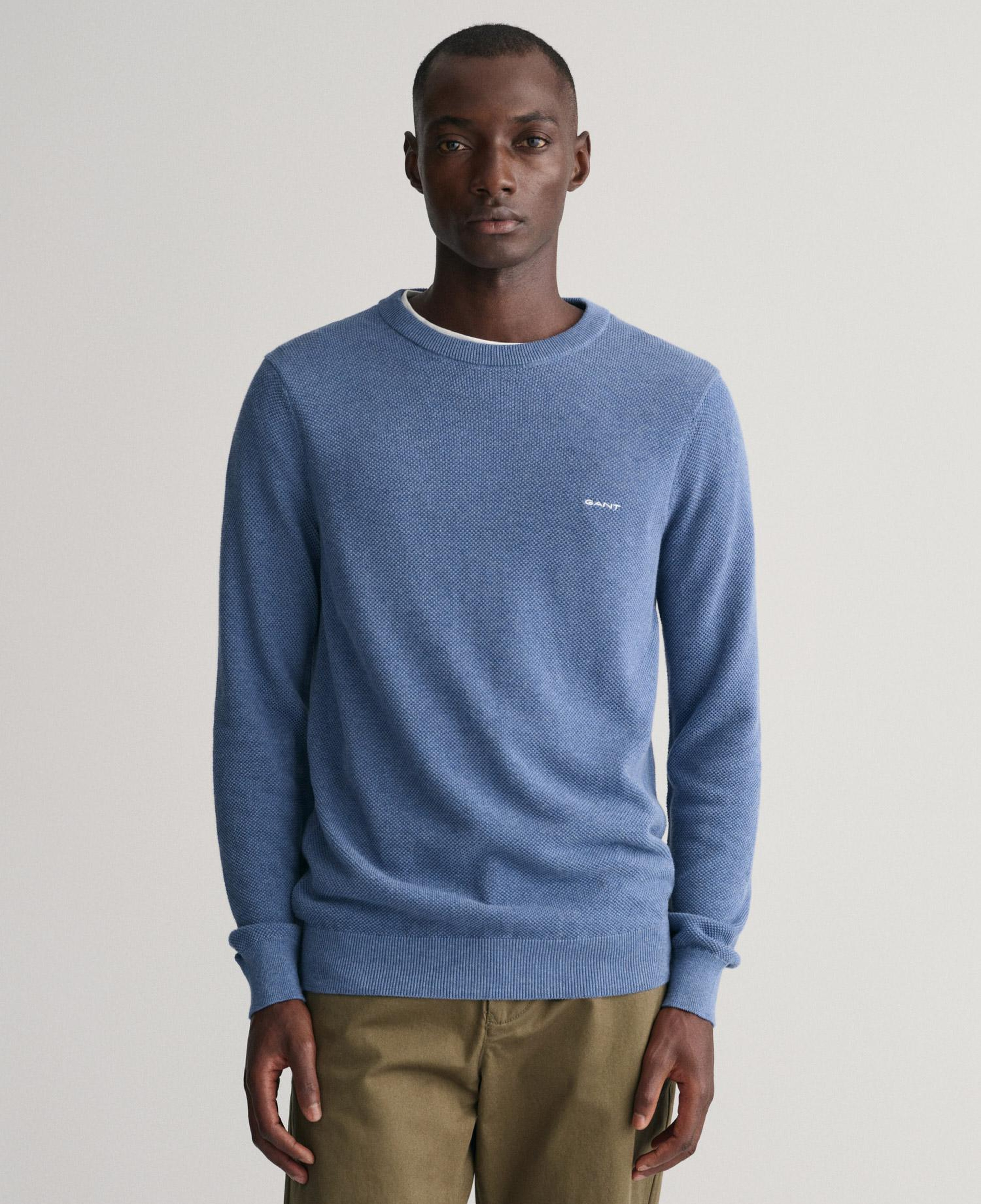 GANT Erkek Mavi Regular Fit Bisiklet Yaka Kazak