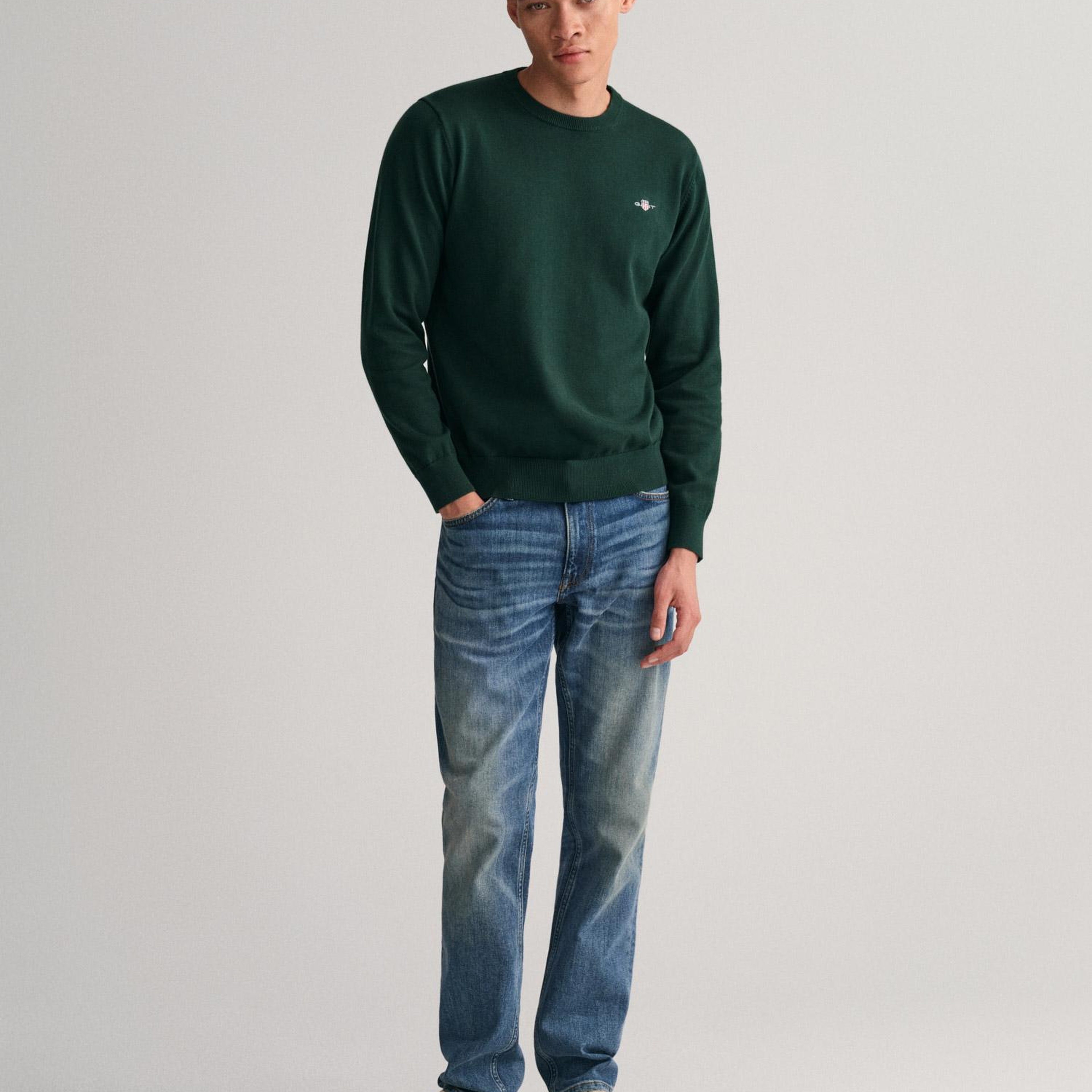 GANT Erkek Yeşil Regular Fit Bisiklet Yaka Kazak