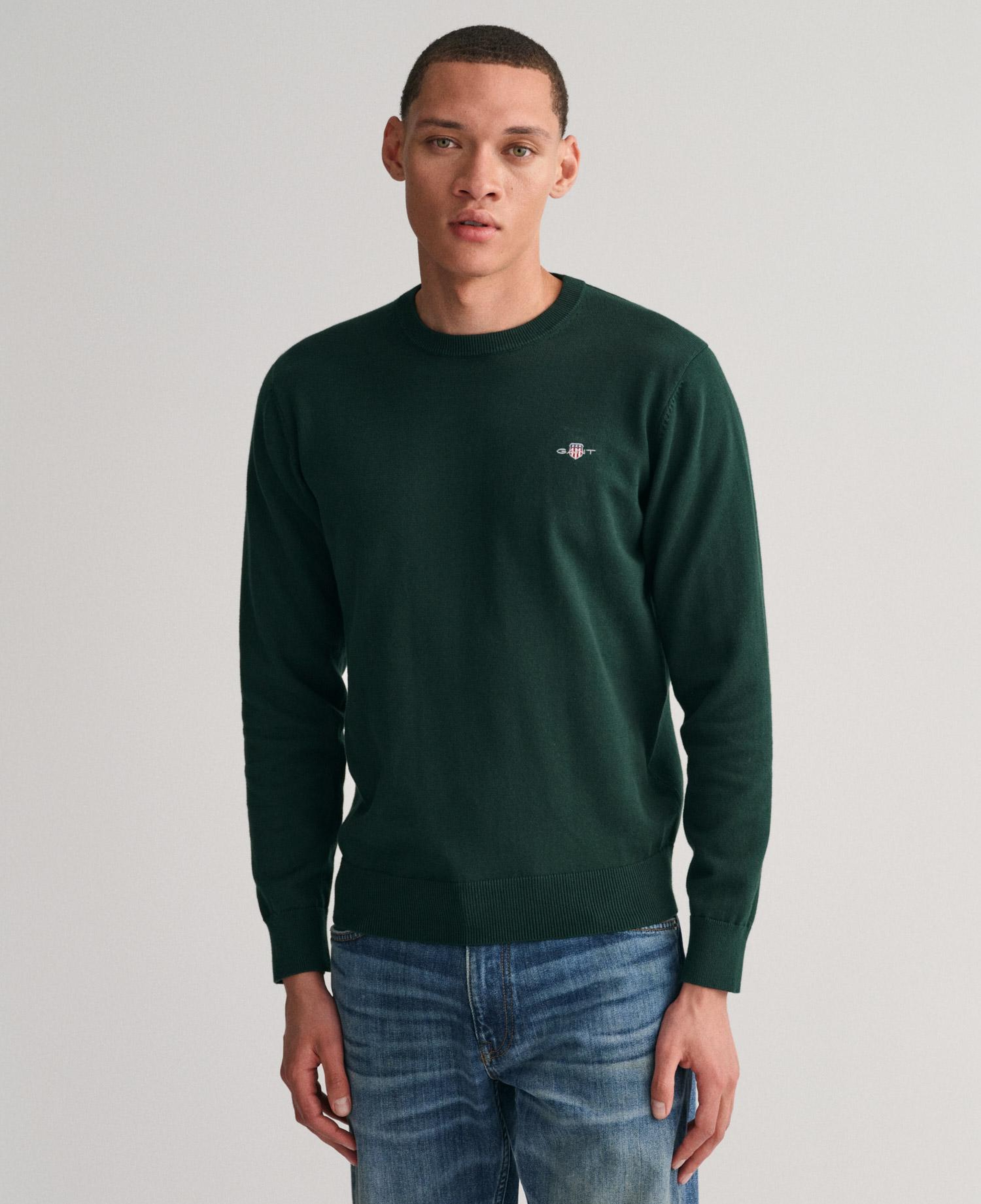 GANT Erkek Yeşil Regular Fit Bisiklet Yaka Kazak