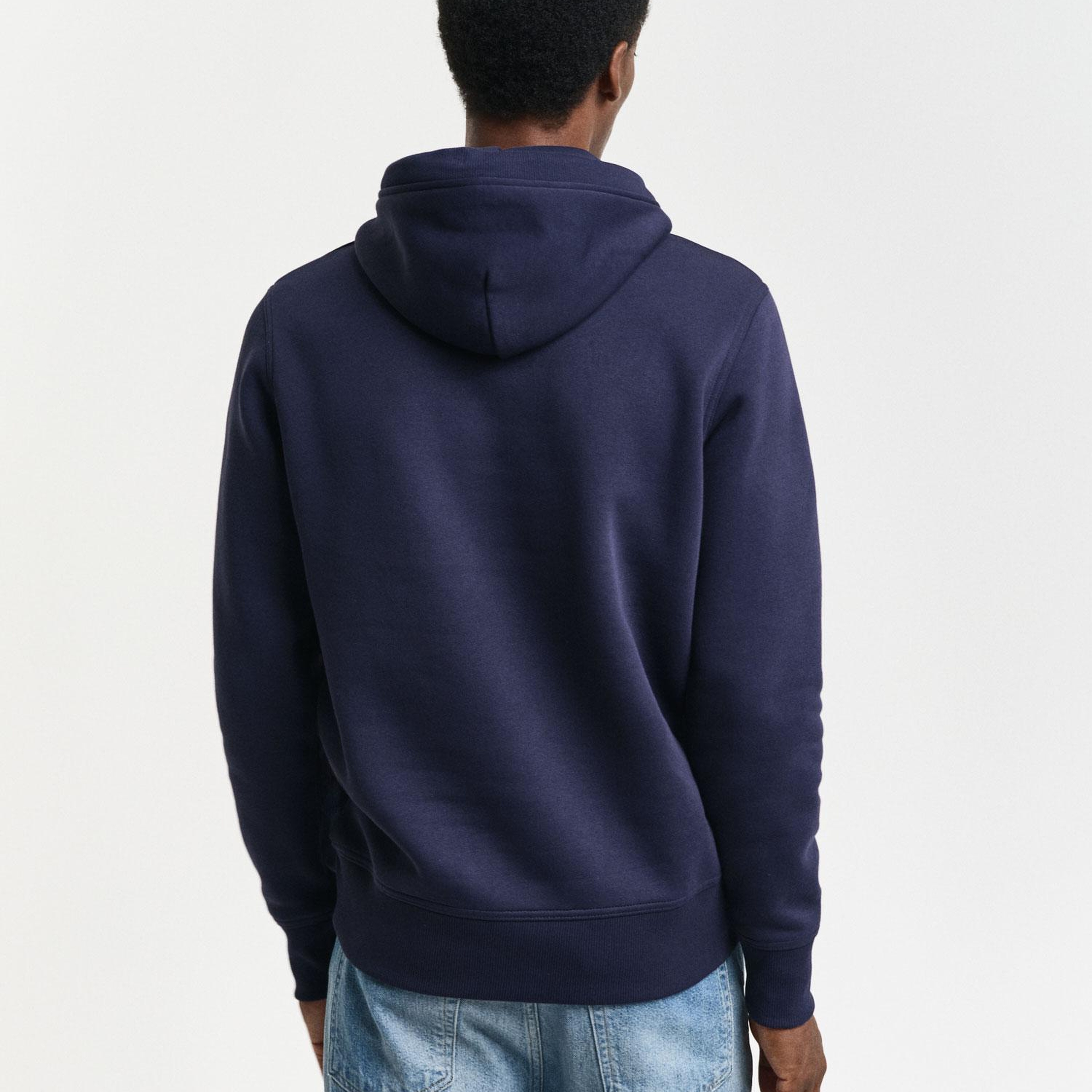 GANT Erkek Lacivert Regular Fit Kapüşonlu Logolu Sweatshirt