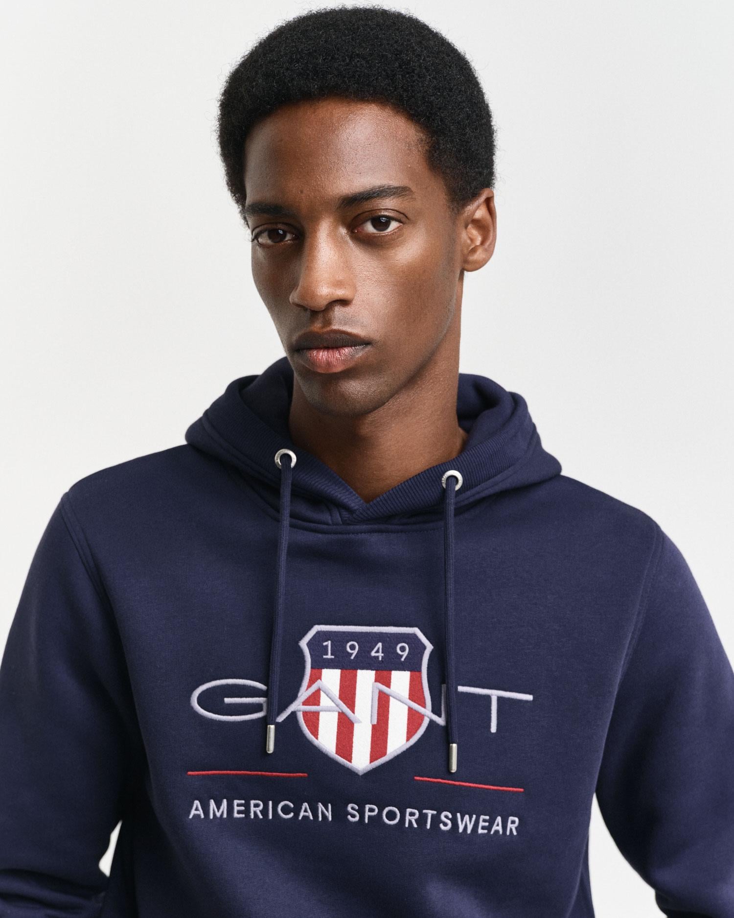 GANT Erkek Lacivert Regular Fit Kapüşonlu Logolu Sweatshirt