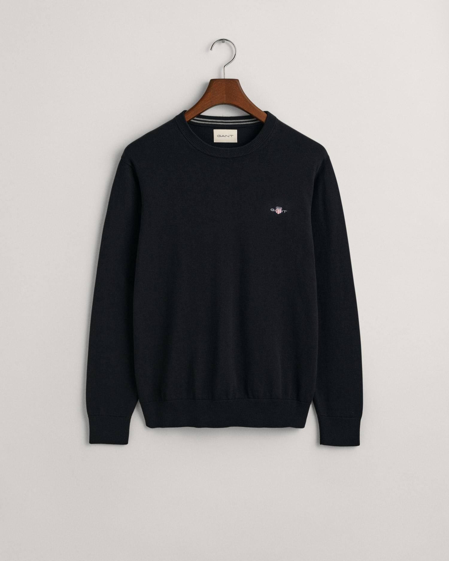 GANT Erkek Siyah Regular Fit Bisiklet Yaka Kazak