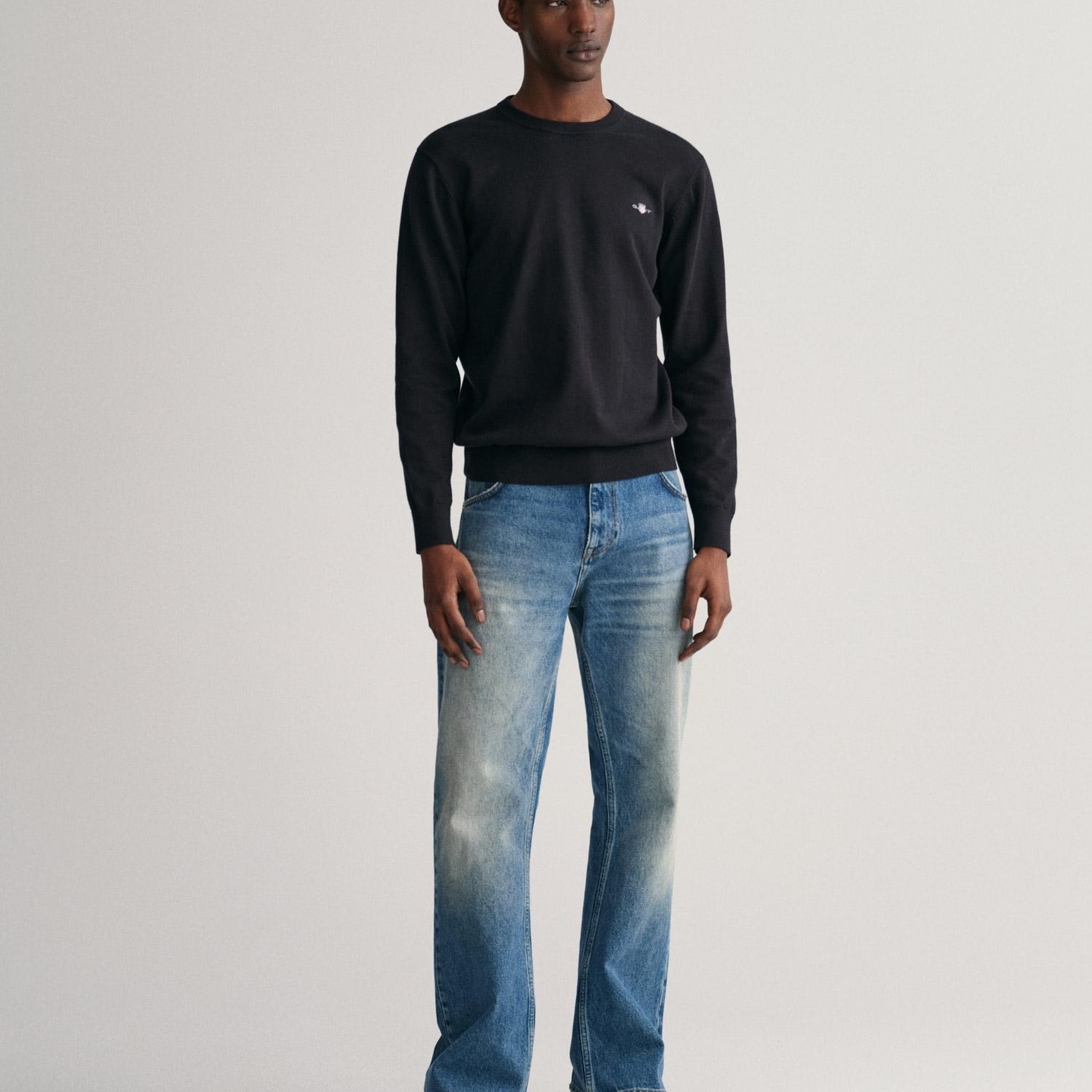 GANT Erkek Siyah Regular Fit Bisiklet Yaka Kazak