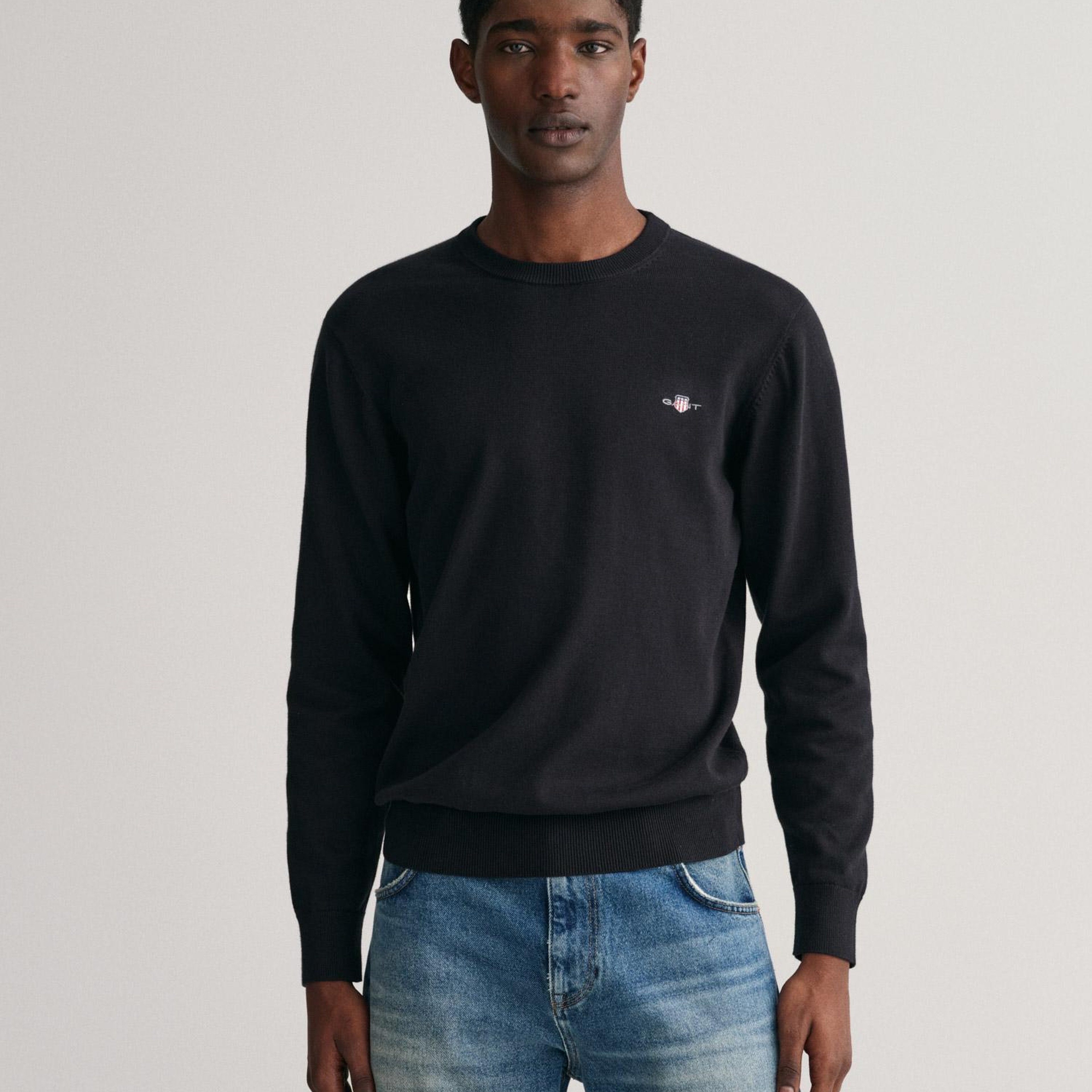 GANT Erkek Siyah Regular Fit Bisiklet Yaka Kazak