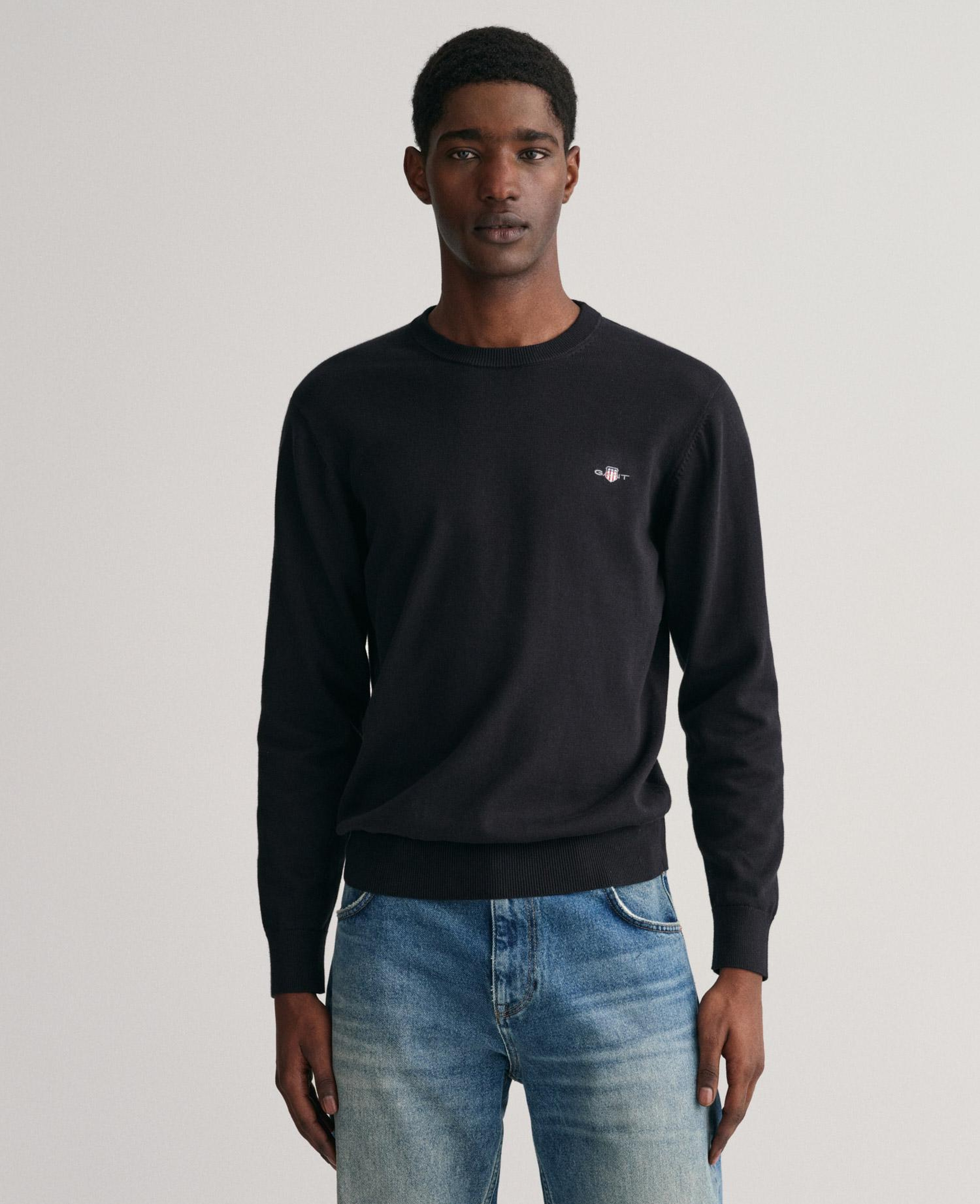 GANT Erkek Siyah Regular Fit Bisiklet Yaka Kazak