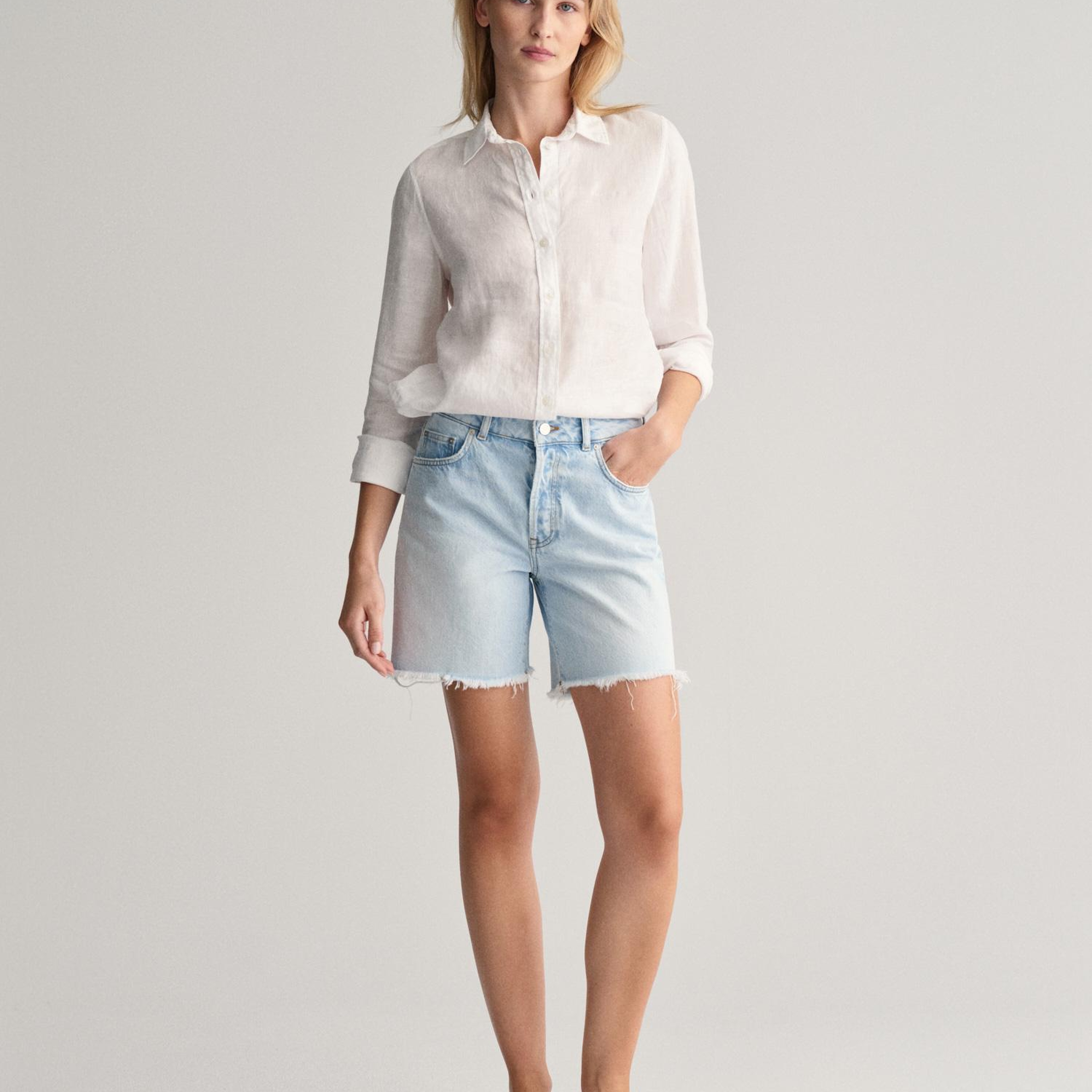 GANT Kadın Beyaz Regular Fit Klasik Yaka Keten Gömlek