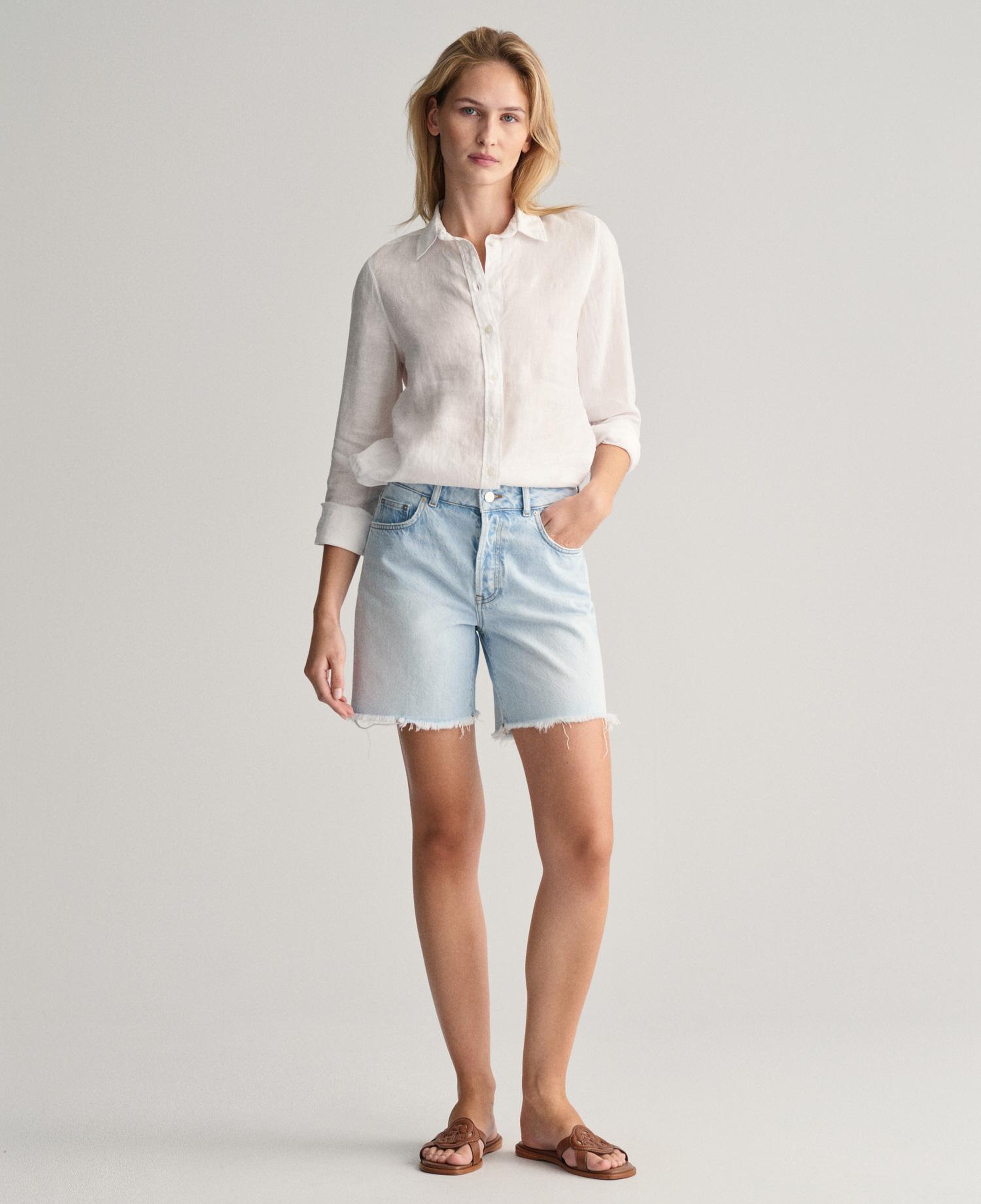 GANT Kadın Beyaz Regular Fit Klasik Yaka Keten Gömlek