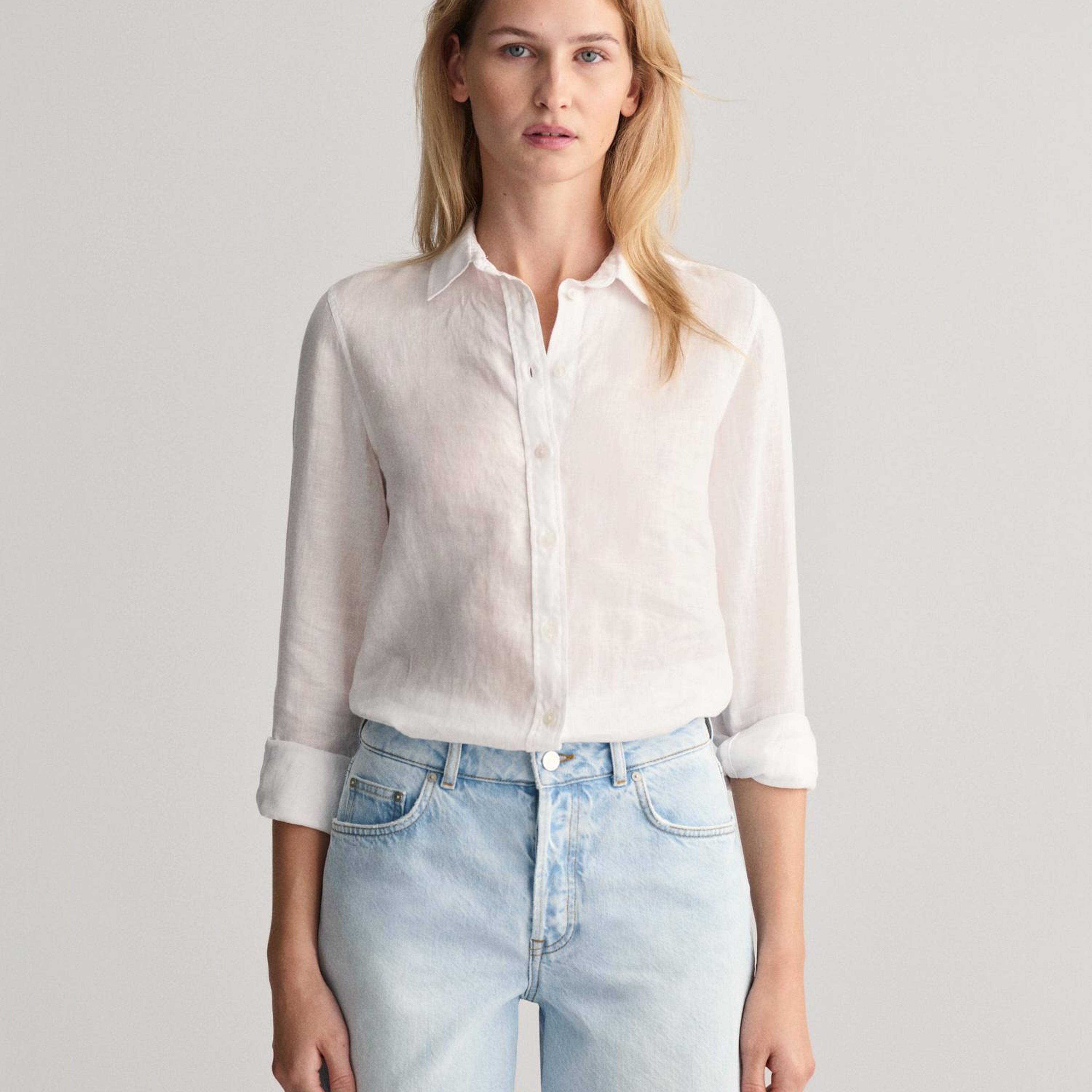 GANT Kadın Beyaz Regular Fit Klasik Yaka Keten Gömlek