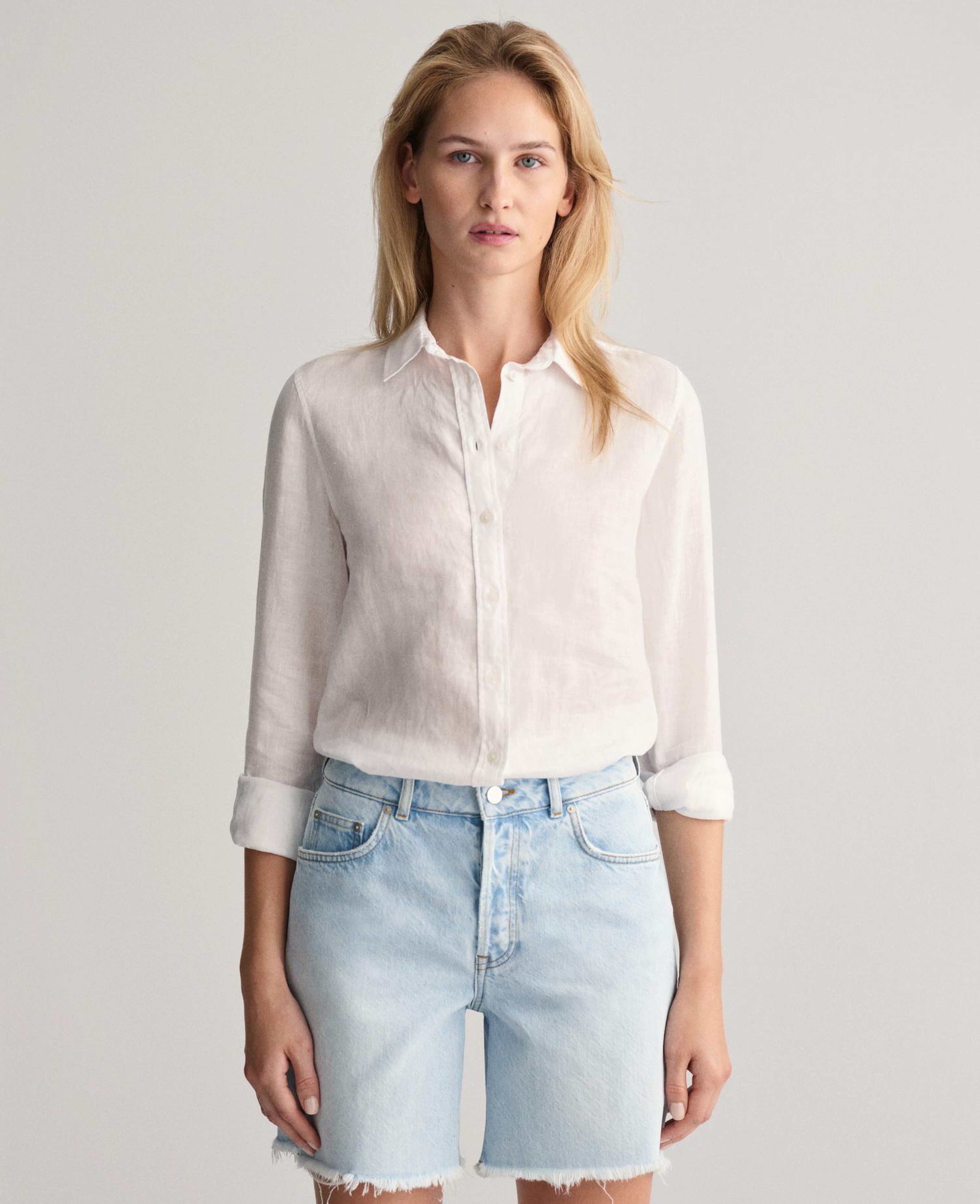 GANT Kadın Beyaz Regular Fit Klasik Yaka Keten Gömlek