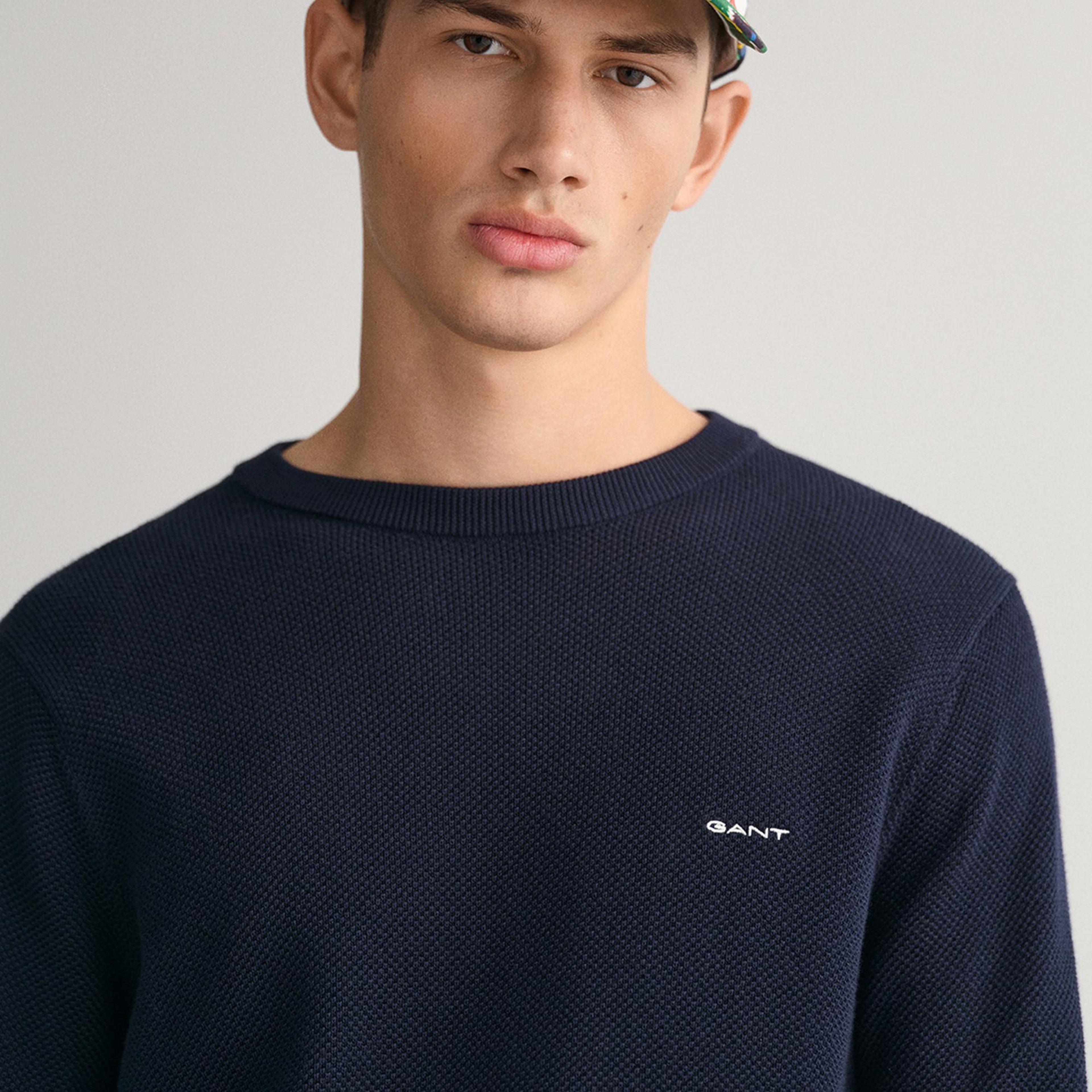 GANT Erkek Lacivert Regular Fit Bisiklet Yaka Kazak