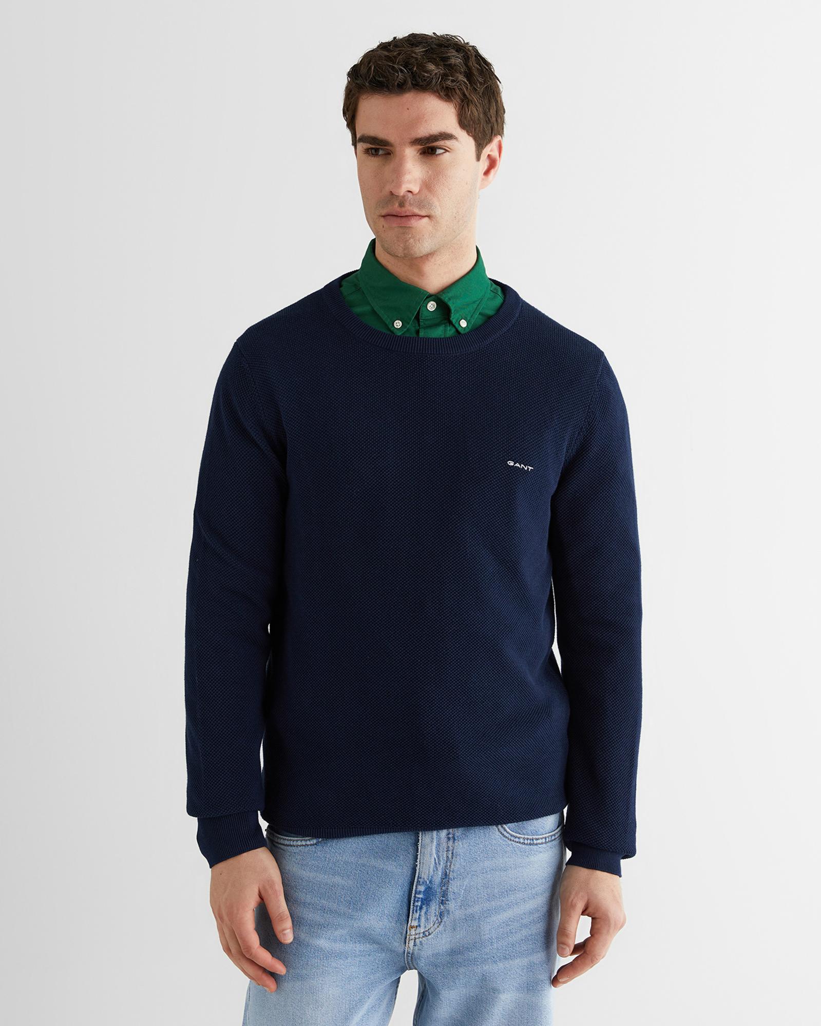 GANT Erkek Lacivert Regular Fit Bisiklet Yaka Kazak