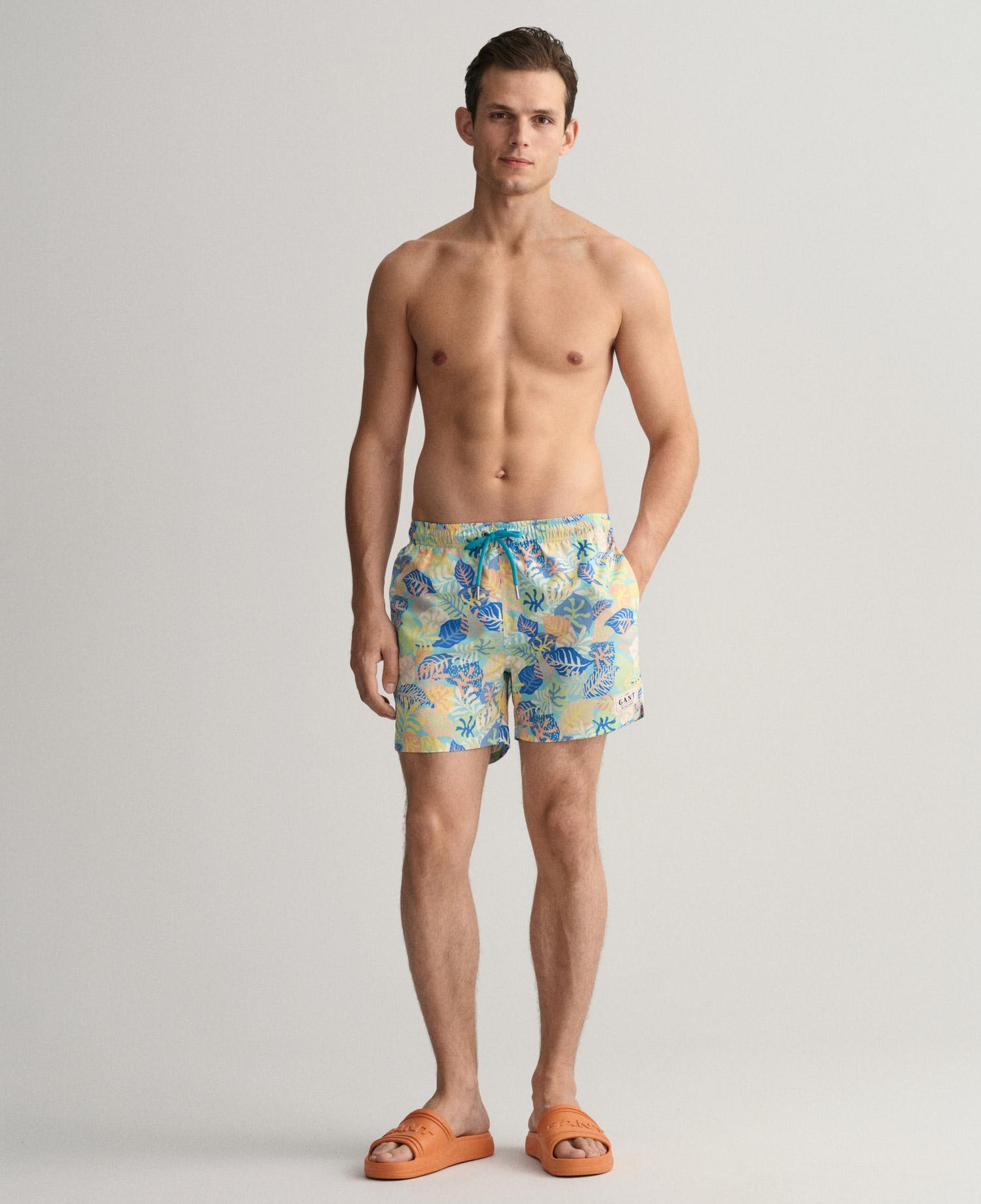 GANT Erkek Mavi Classic Fit Desenli Mayo Şort