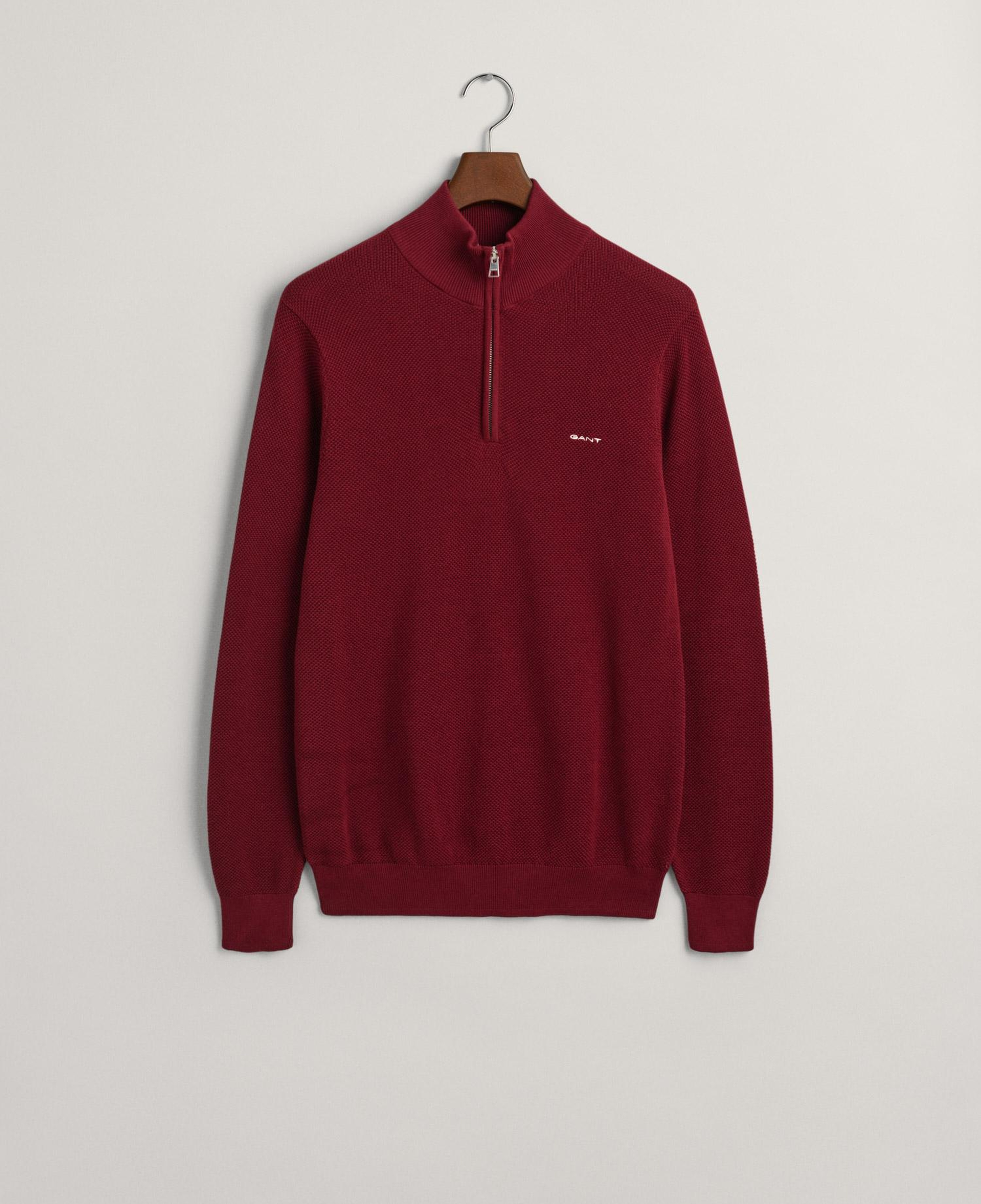 GANT Erkek Bordo Regular Fit Yarım Fermuarlı Kazak