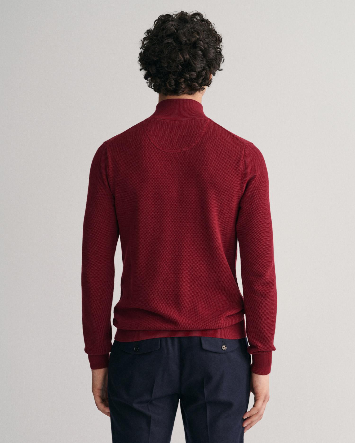 GANT Erkek Bordo Regular Fit Yarım Fermuarlı Kazak