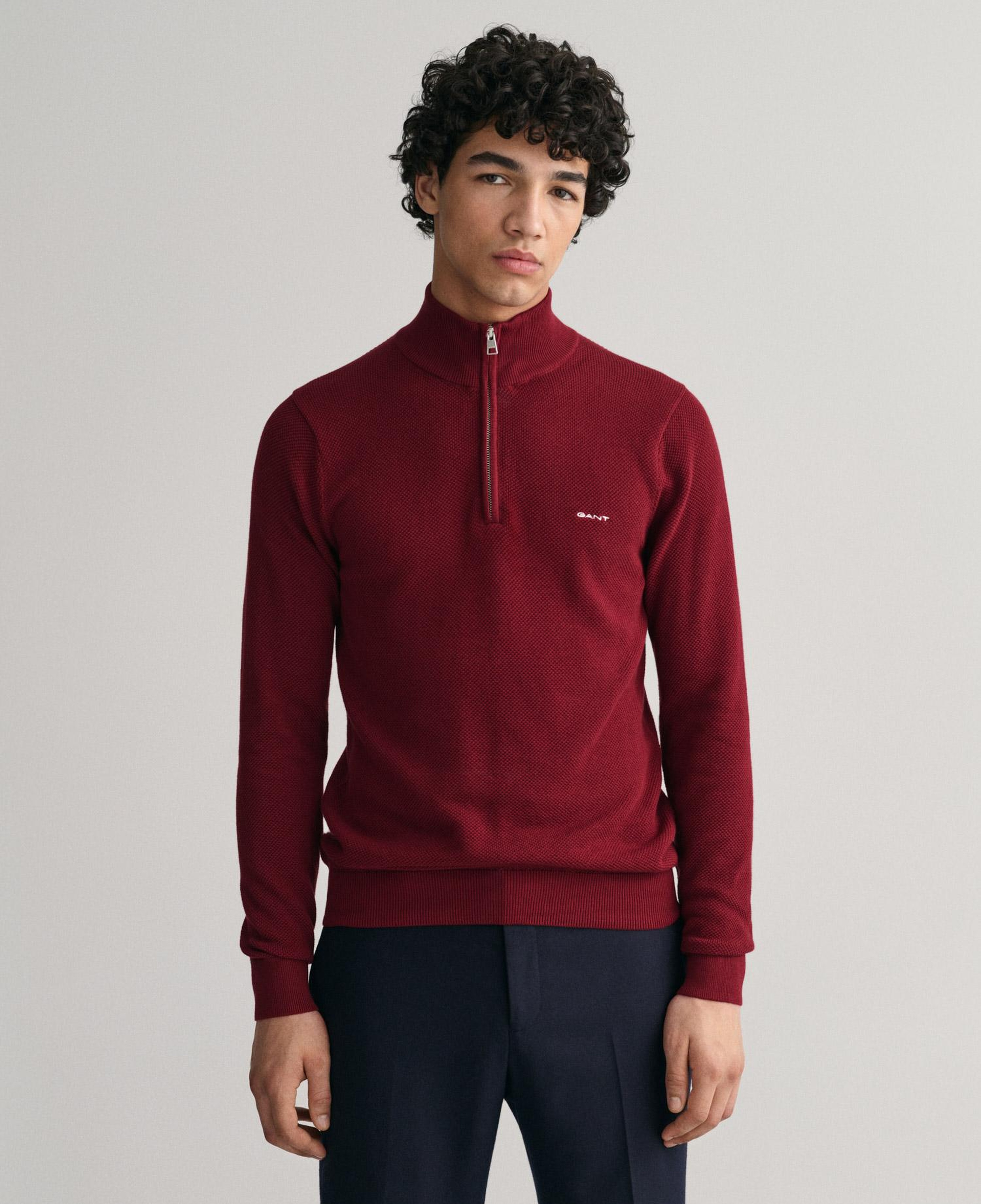 GANT Erkek Bordo Regular Fit Yarım Fermuarlı Kazak