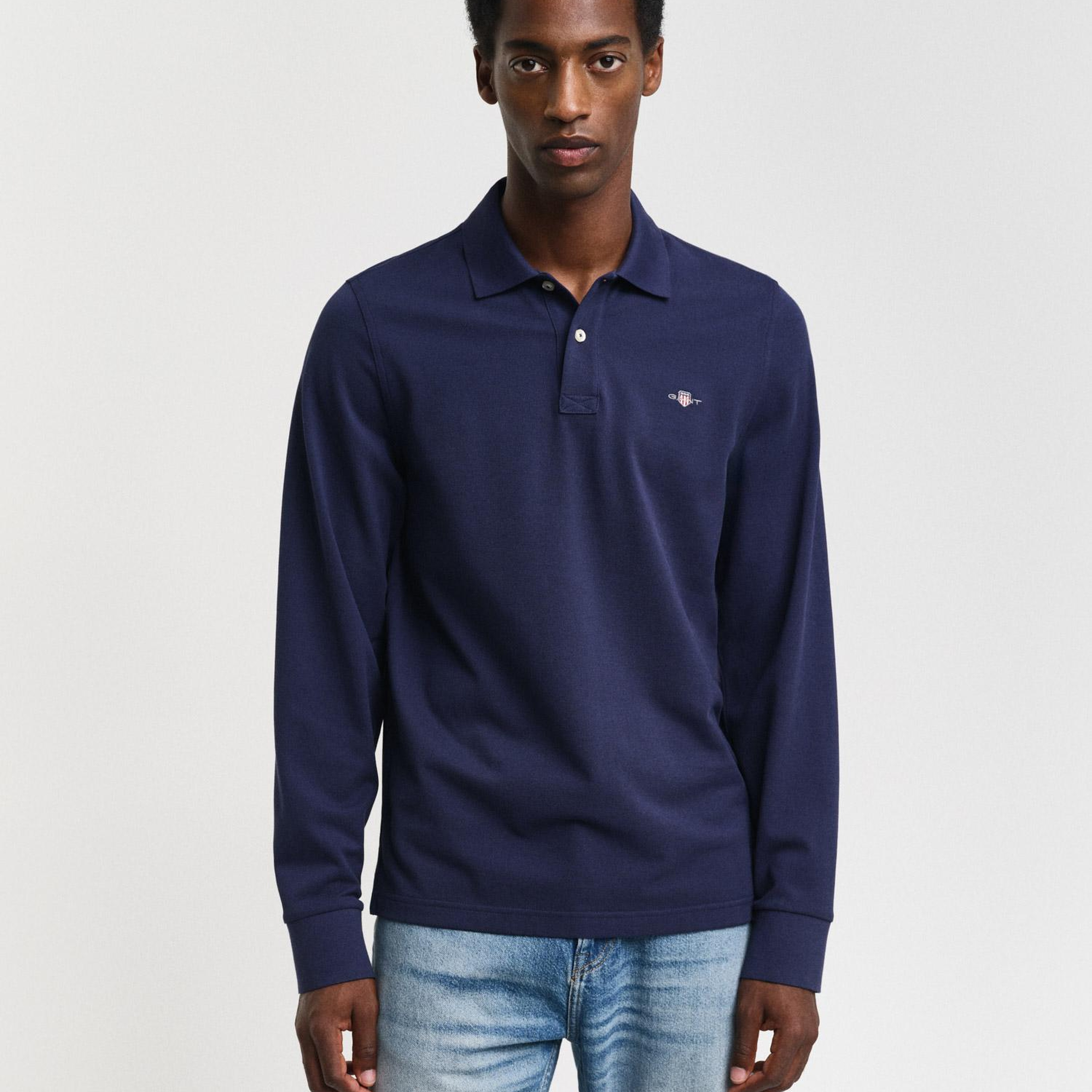 GANT Erkek Lacivert Regular Fit Uzun Kollu Polo
