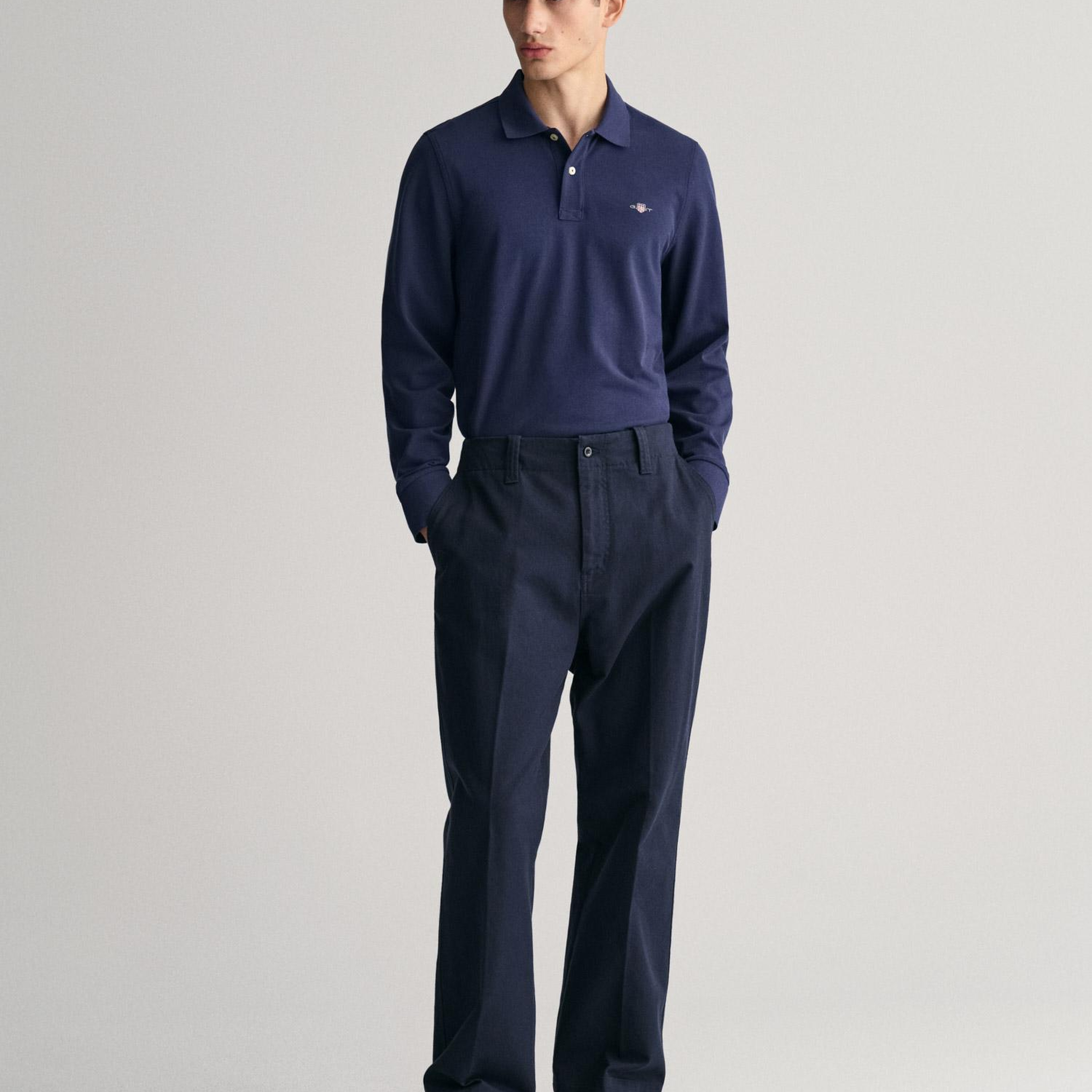 GANT Erkek Lacivert Regular Fit Uzun Kollu Polo