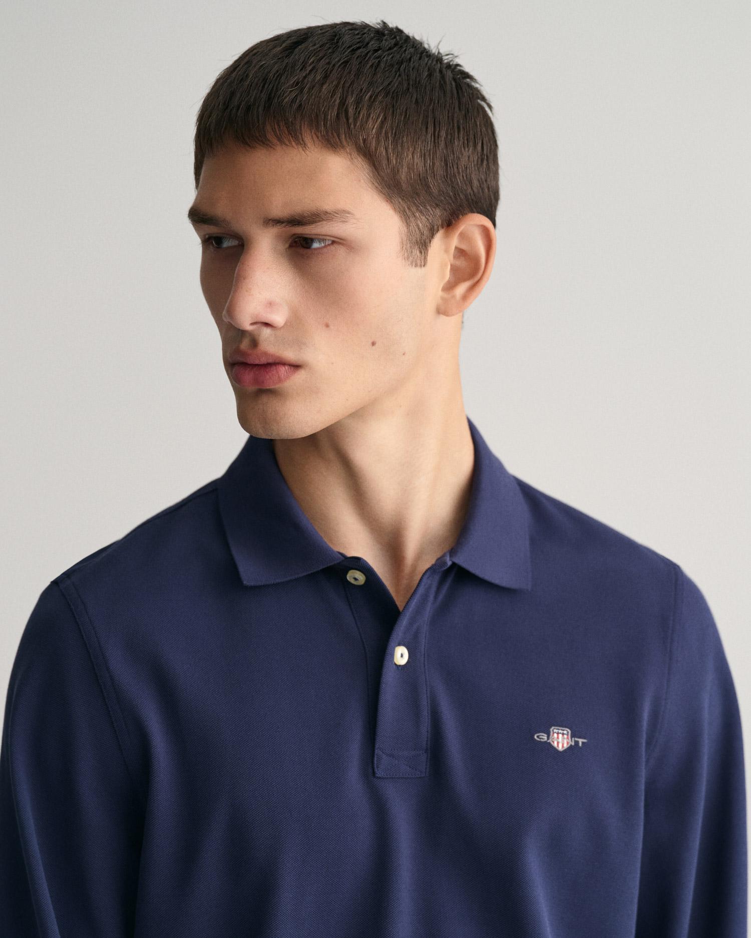 GANT Erkek Lacivert Regular Fit Uzun Kollu Polo
