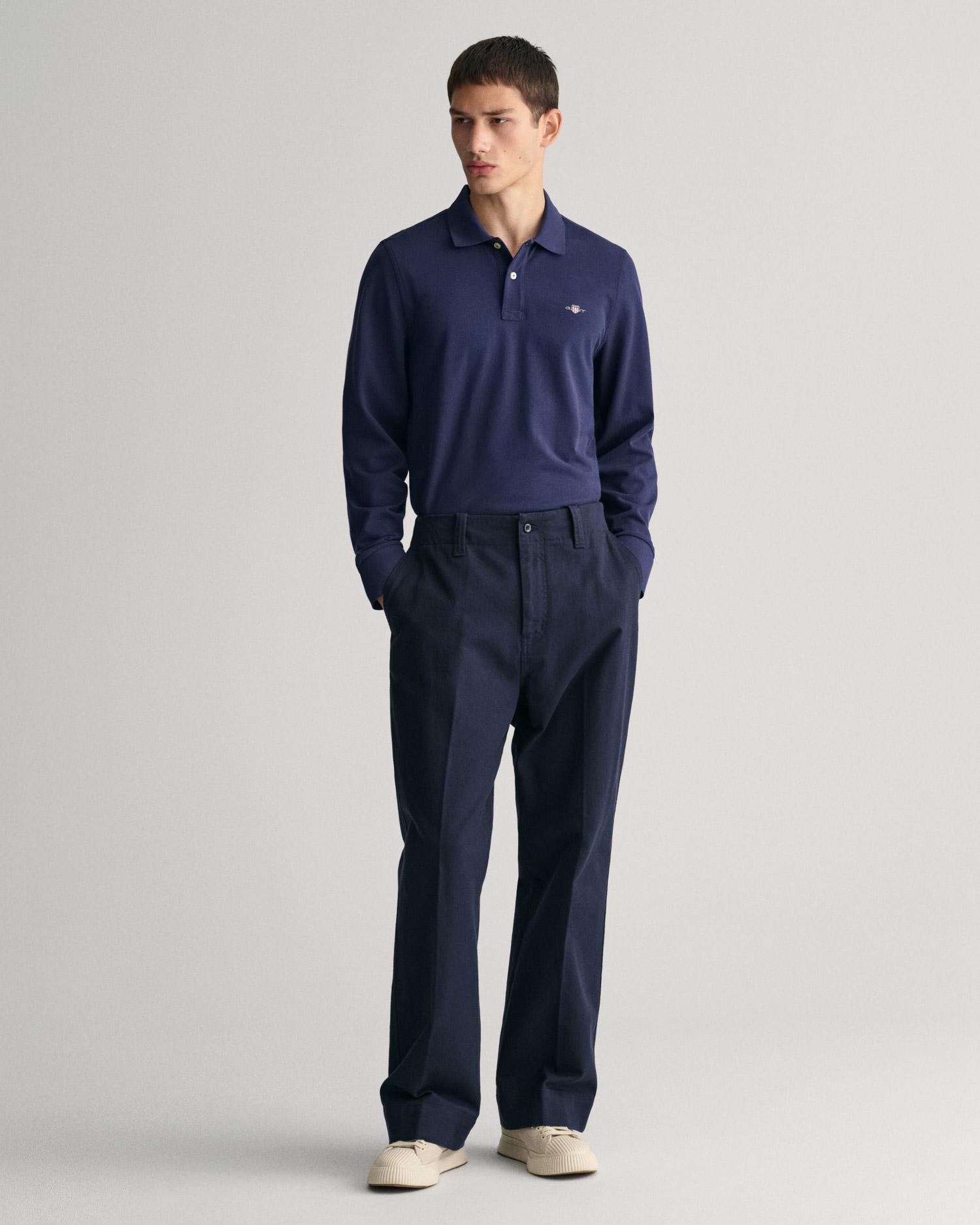 GANT Erkek Lacivert Regular Fit Uzun Kollu Polo