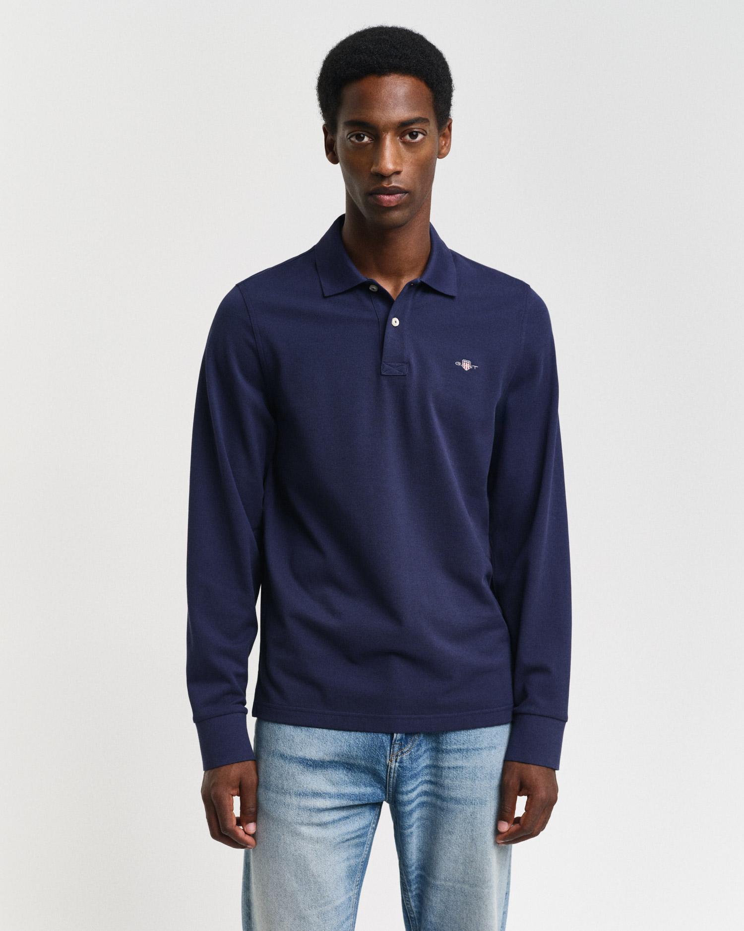 GANT Erkek Lacivert Regular Fit Uzun Kollu Polo