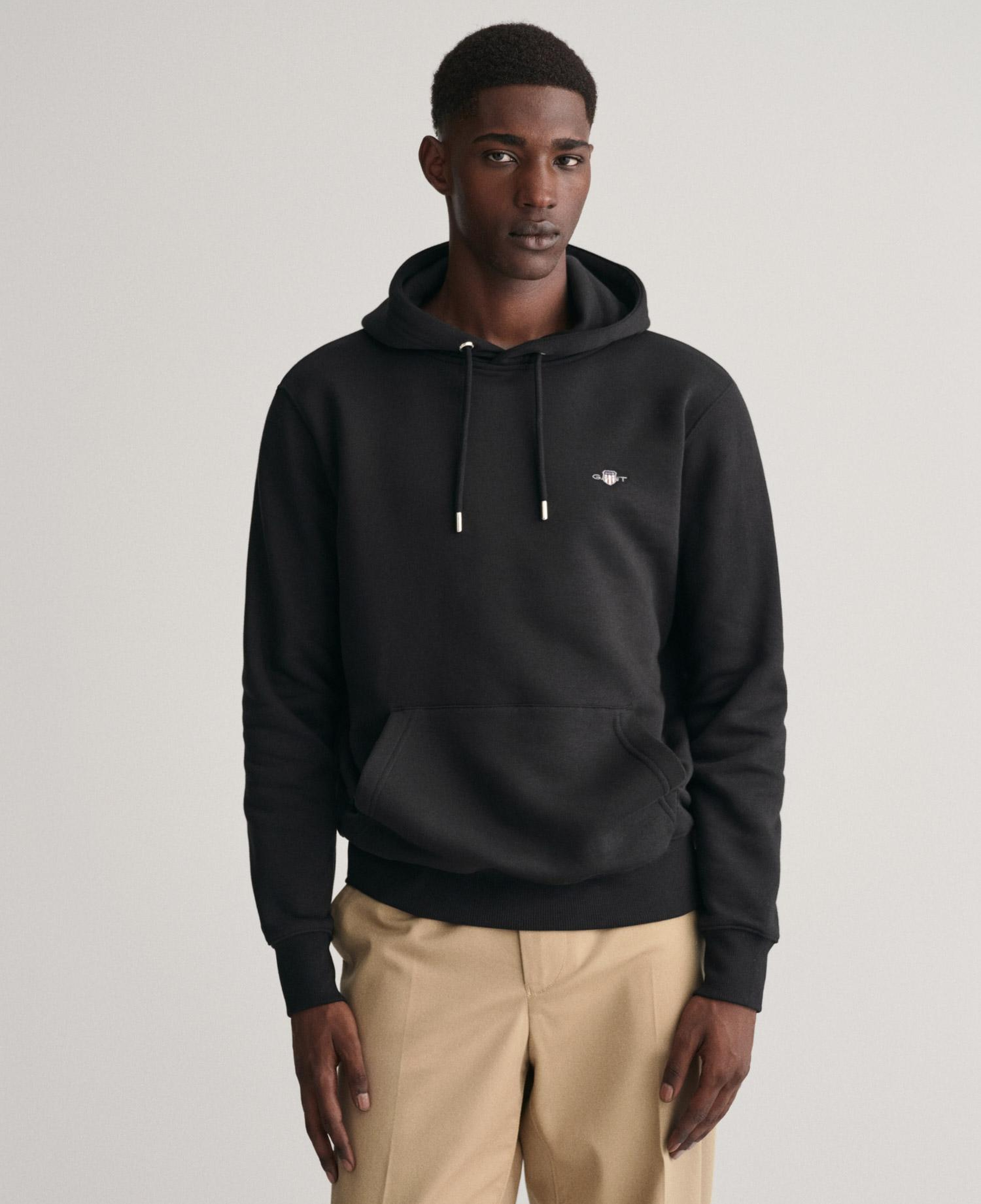 GANT Erkek Siyah Regular Fit Kapüşonlu Sweatshirt