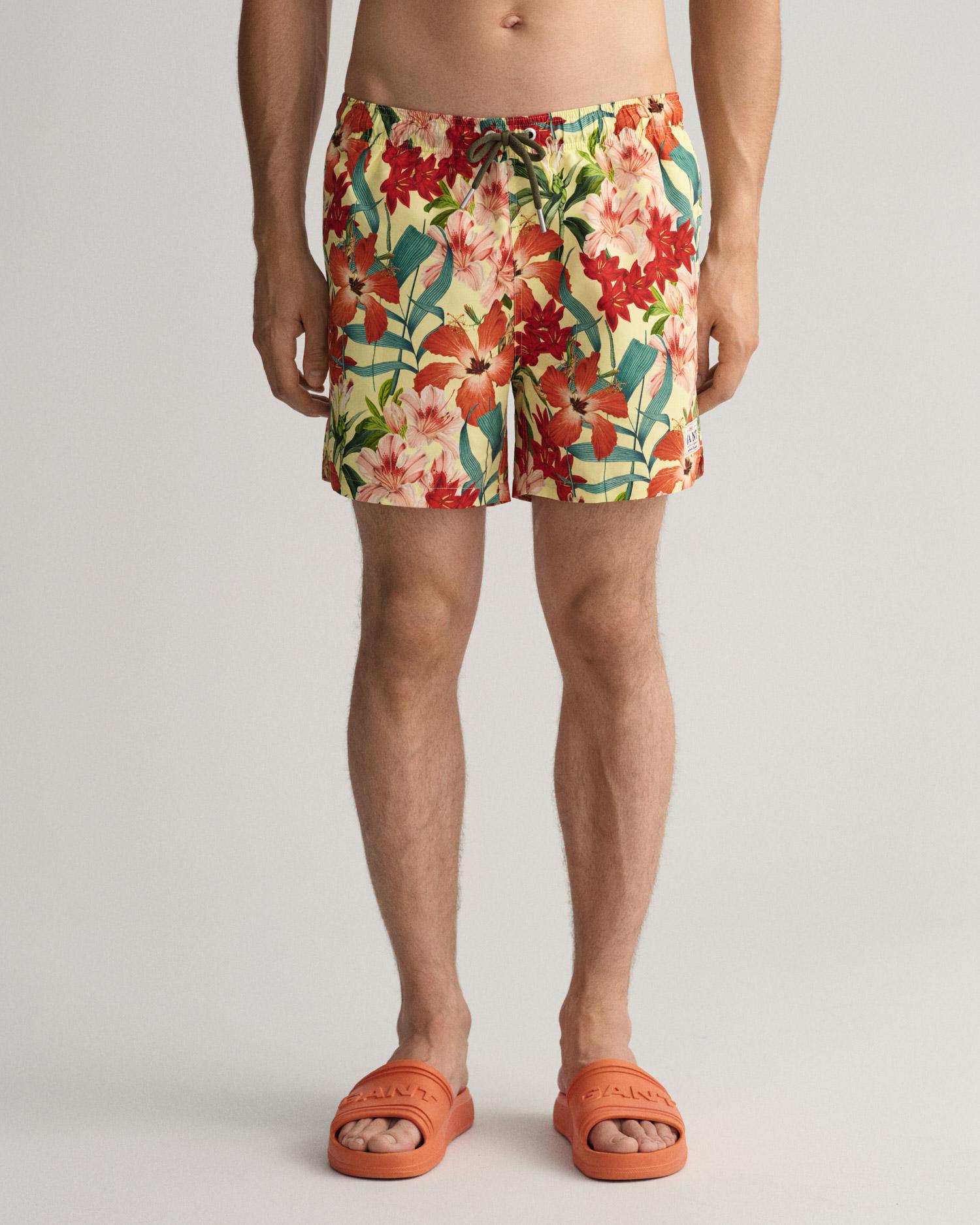 GANT Erkek Sarı Classic Fit Desenli Mayo Şort