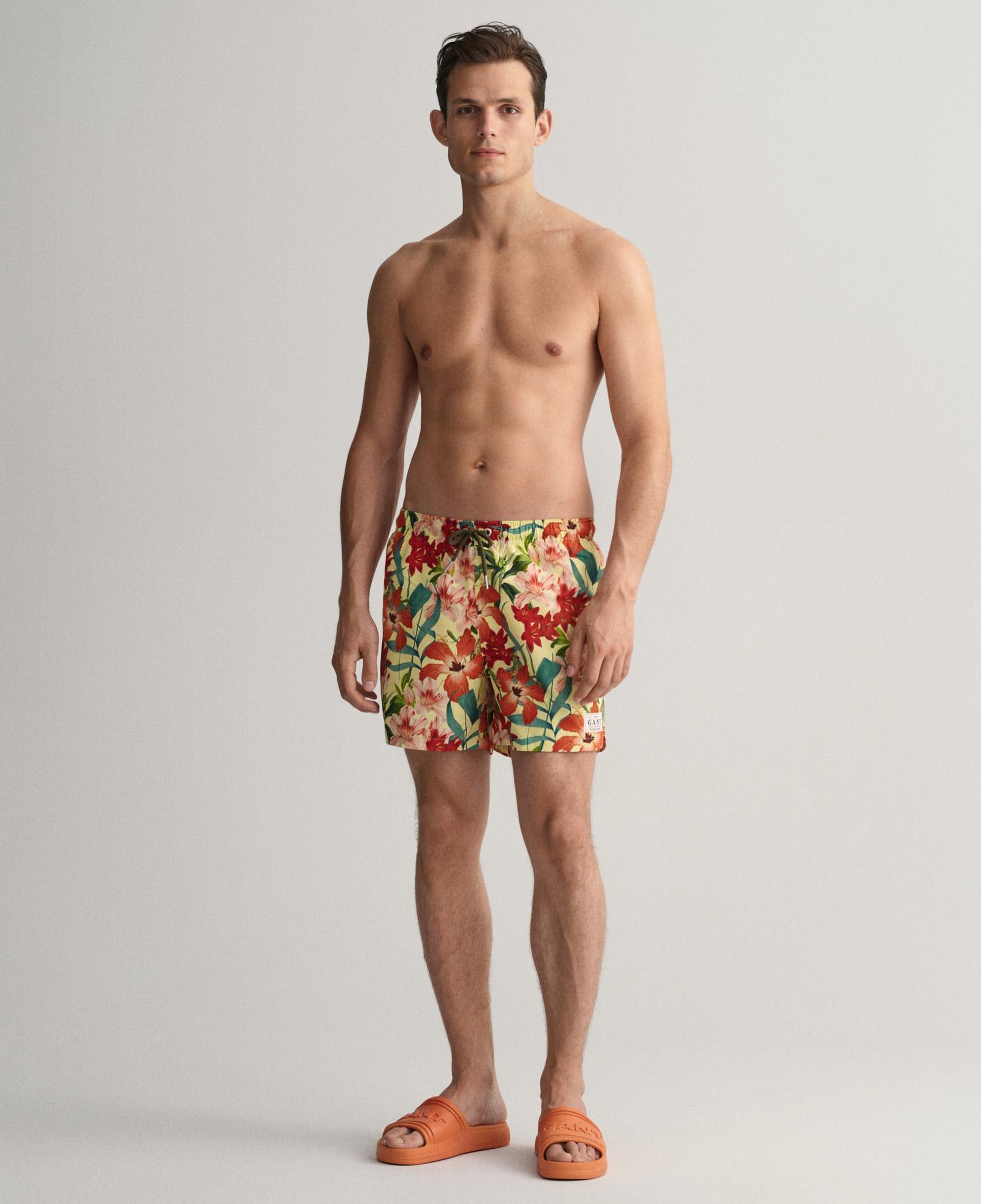 GANT Erkek Sarı Classic Fit Desenli Mayo Şort