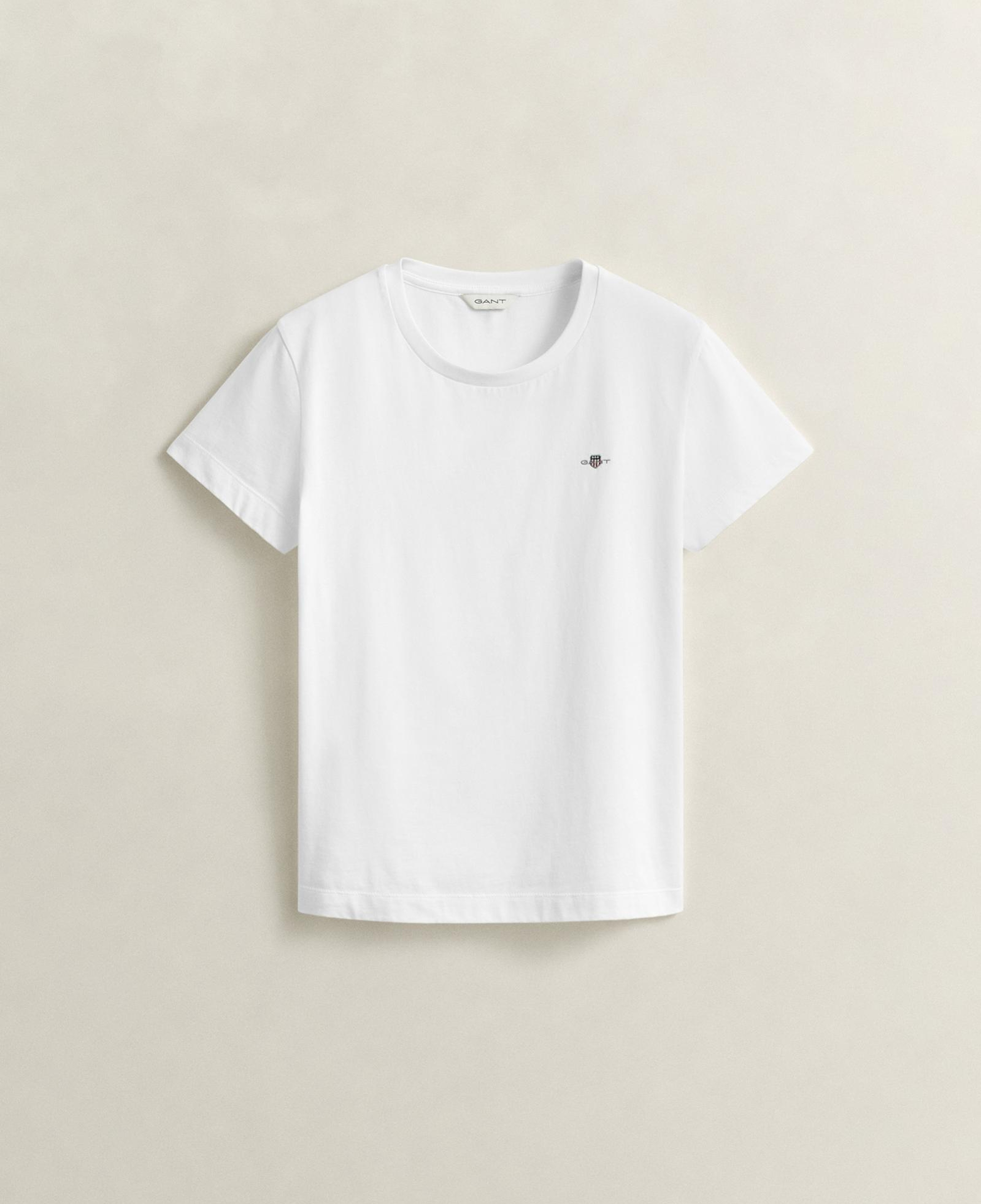 GANT Kadın Beyaz Bisiklet Yaka Regular Fit Logolu T-Shirt