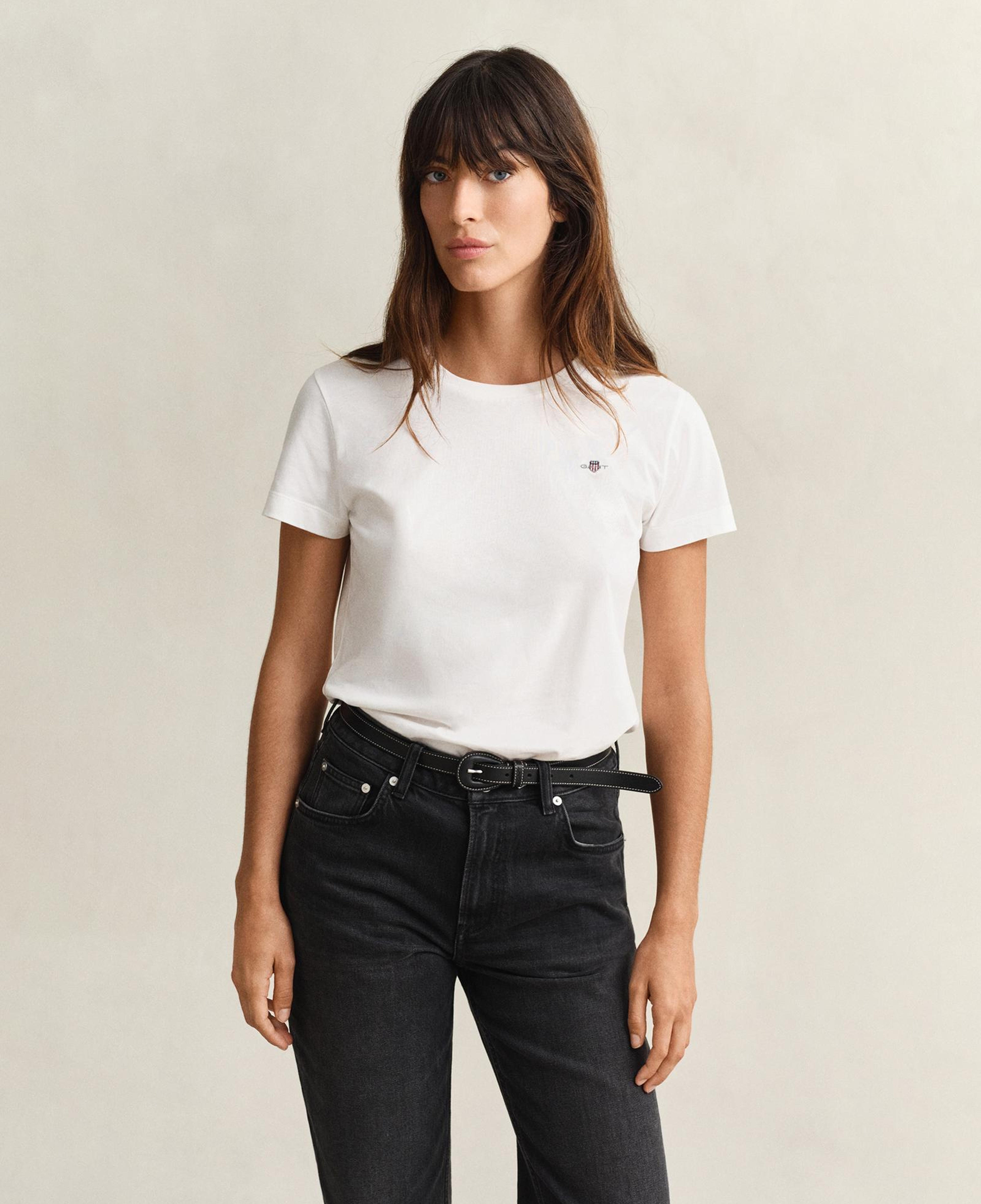 GANT Kadın Beyaz Bisiklet Yaka Regular Fit Logolu T-Shirt