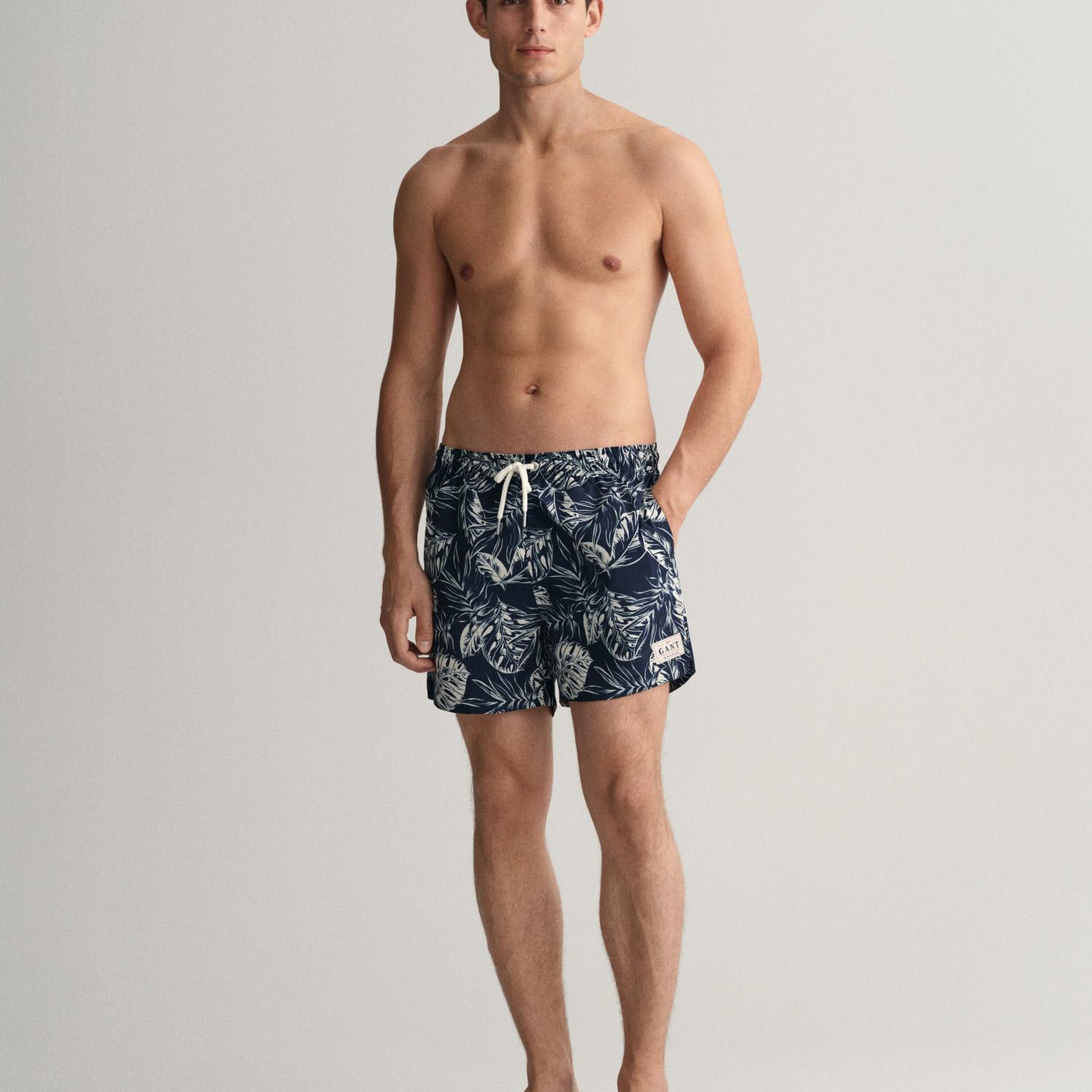 GANT Erkek Mavi Classic Fit Desenli Mayo Şort