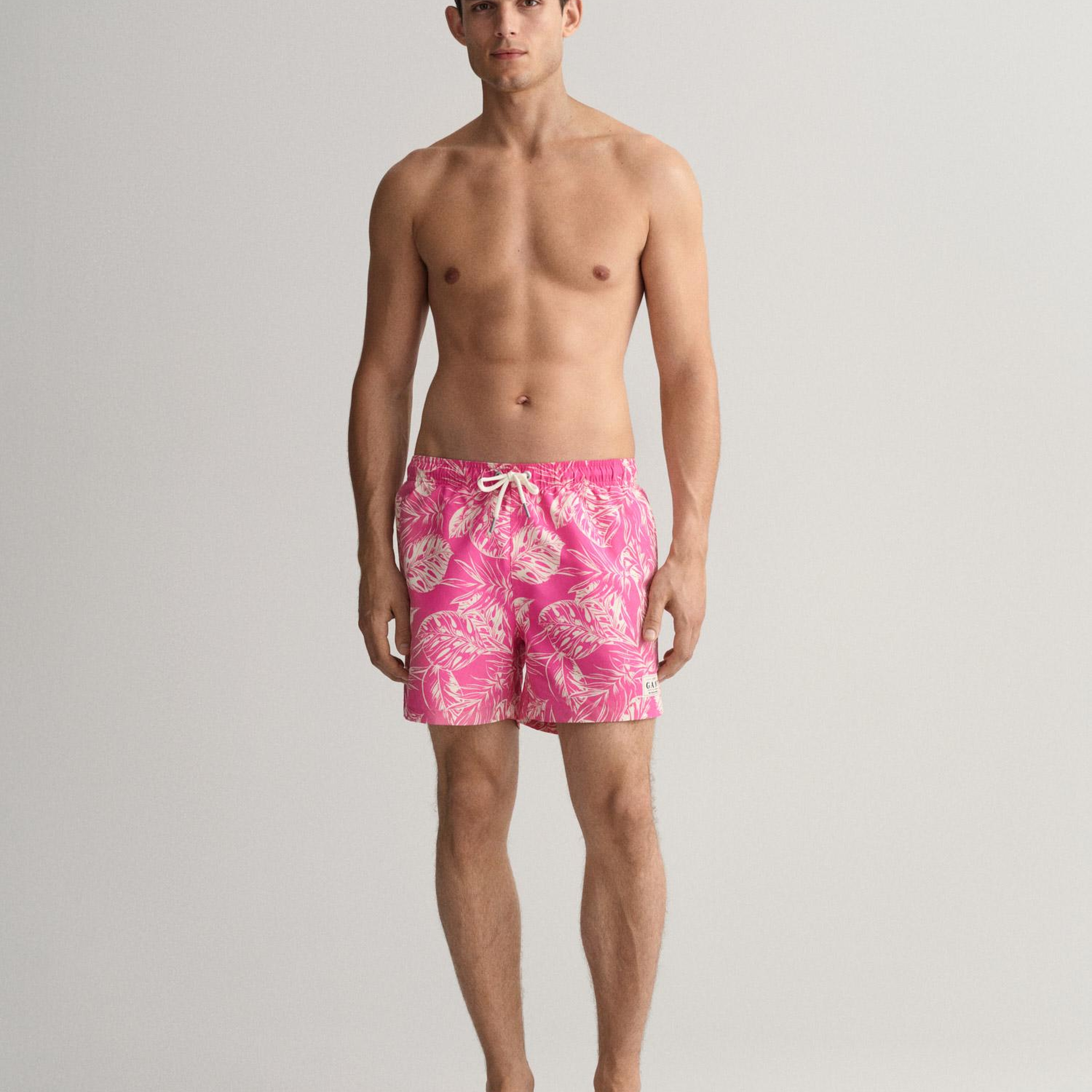 GANT Erkek Pembe Classic Fit Desenli Mayo Şort