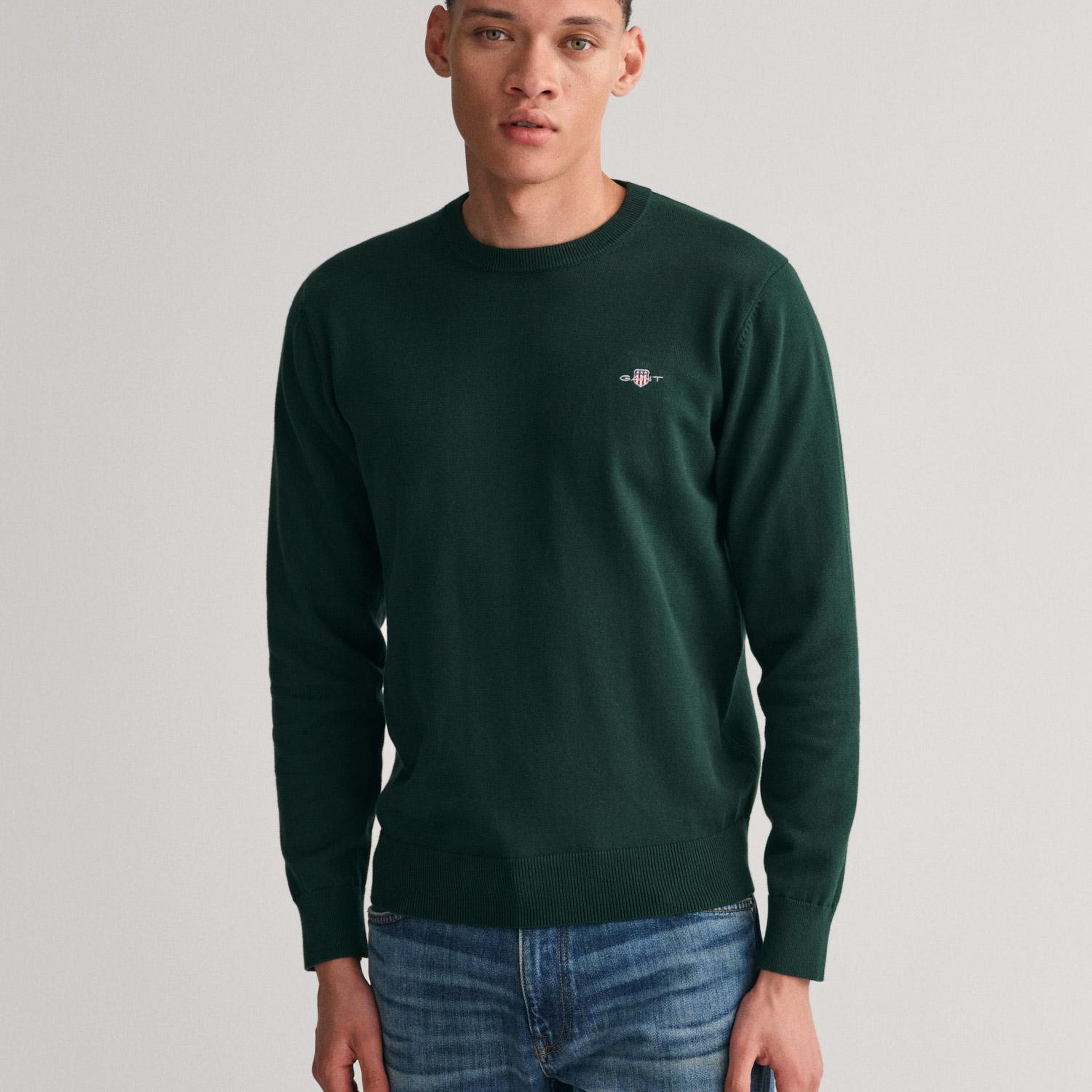 GANT Erkek Yeşil Regular Fit Bisiklet Yaka Kazak