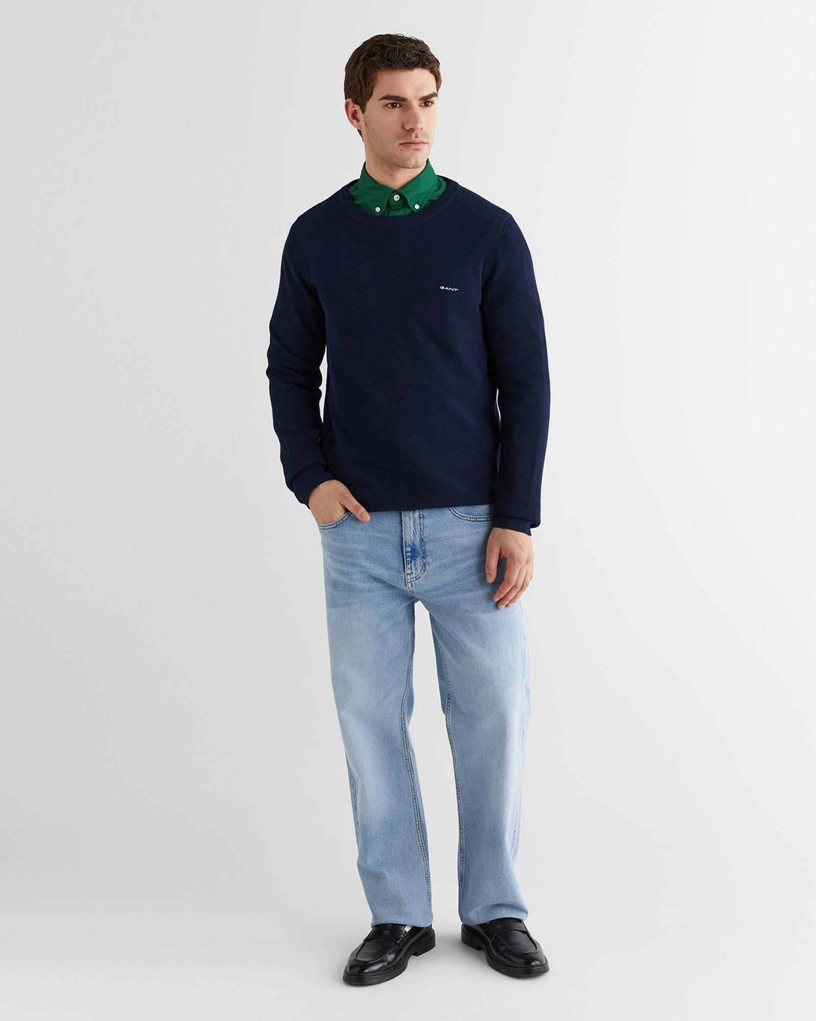 GANT Erkek Lacivert Regular Fit Bisiklet Yaka Kazak