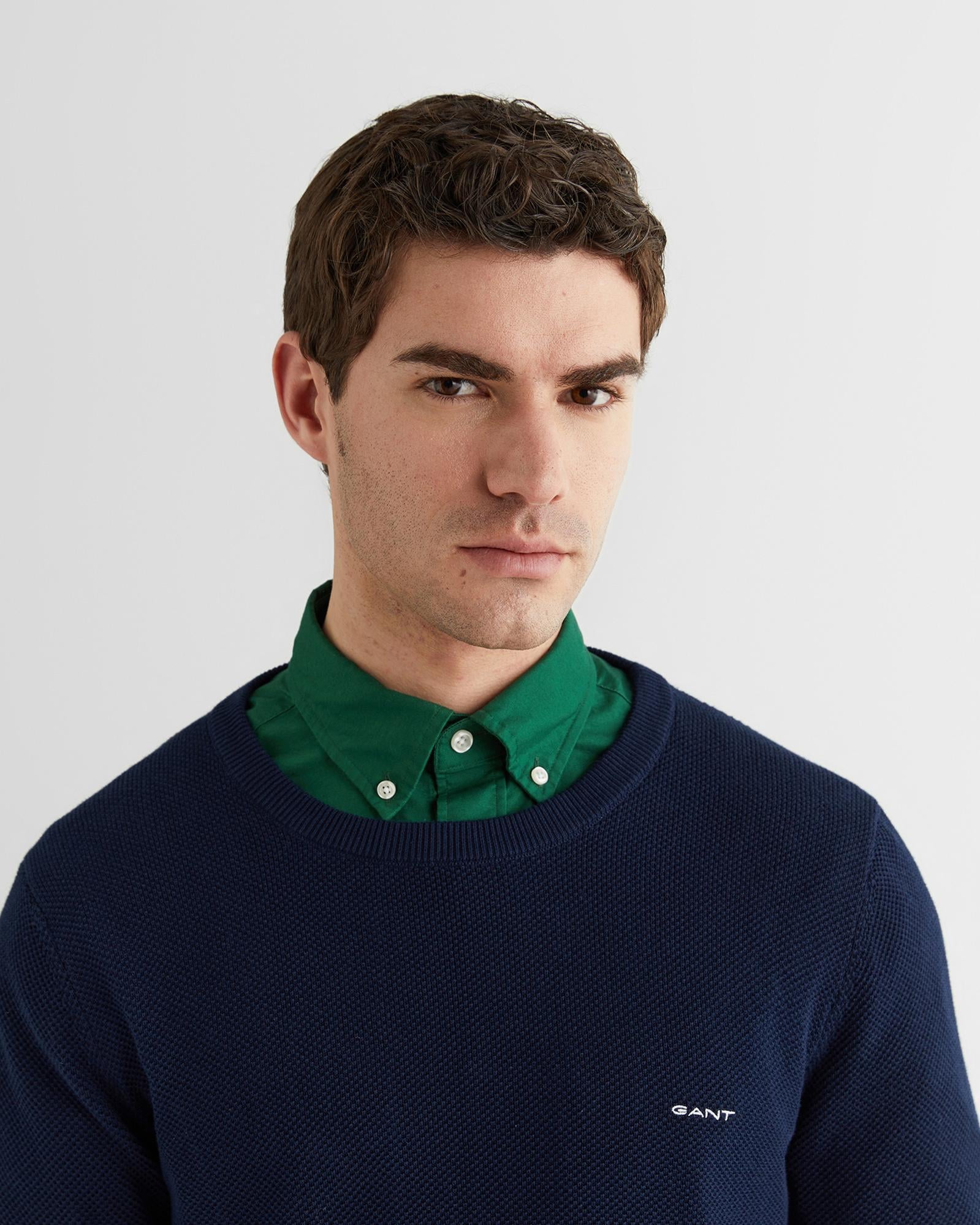 GANT Erkek Lacivert Regular Fit Bisiklet Yaka Kazak