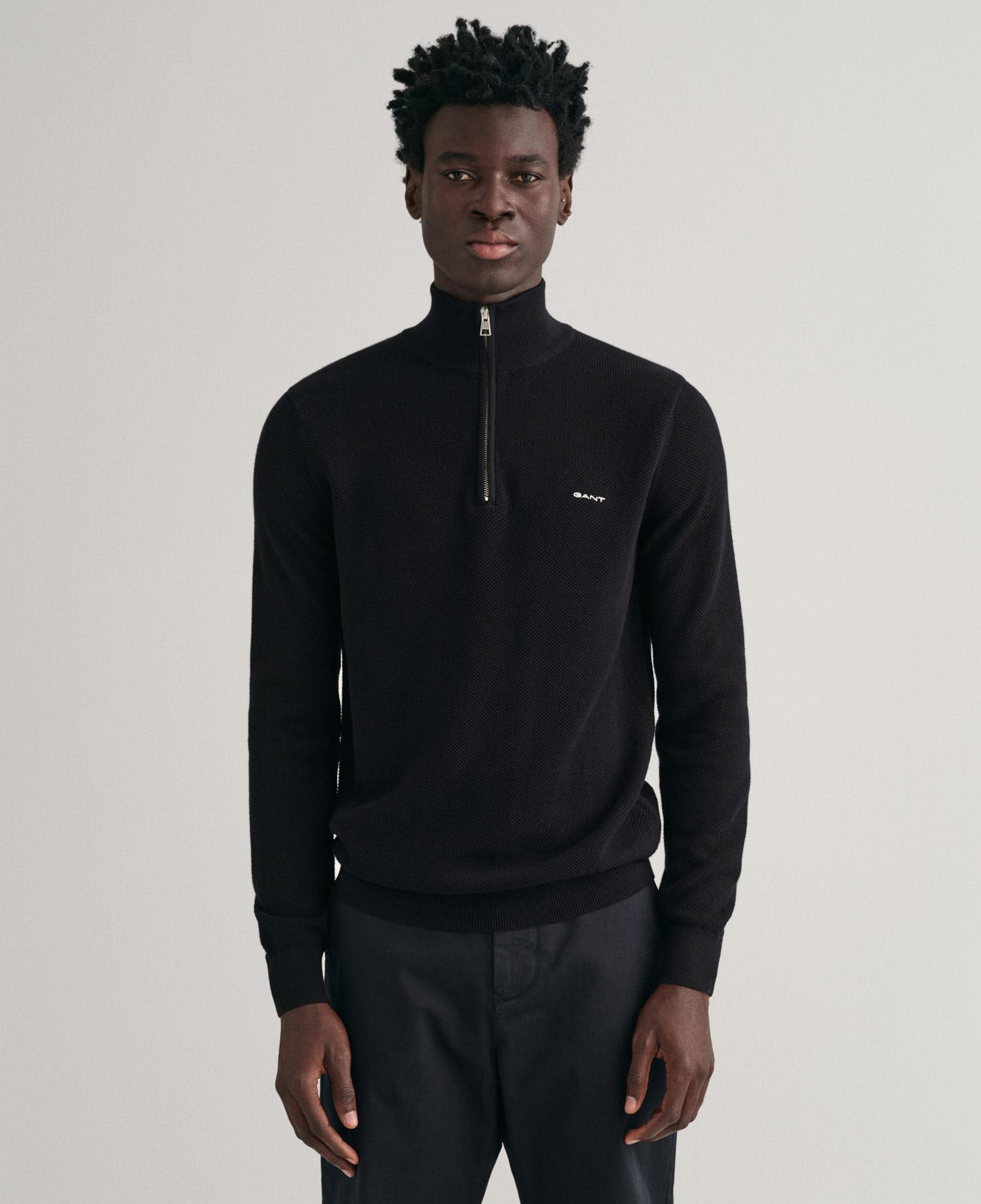 GANT Erkek Siyah Regular Fit Yarım Fermuarlı Kazak